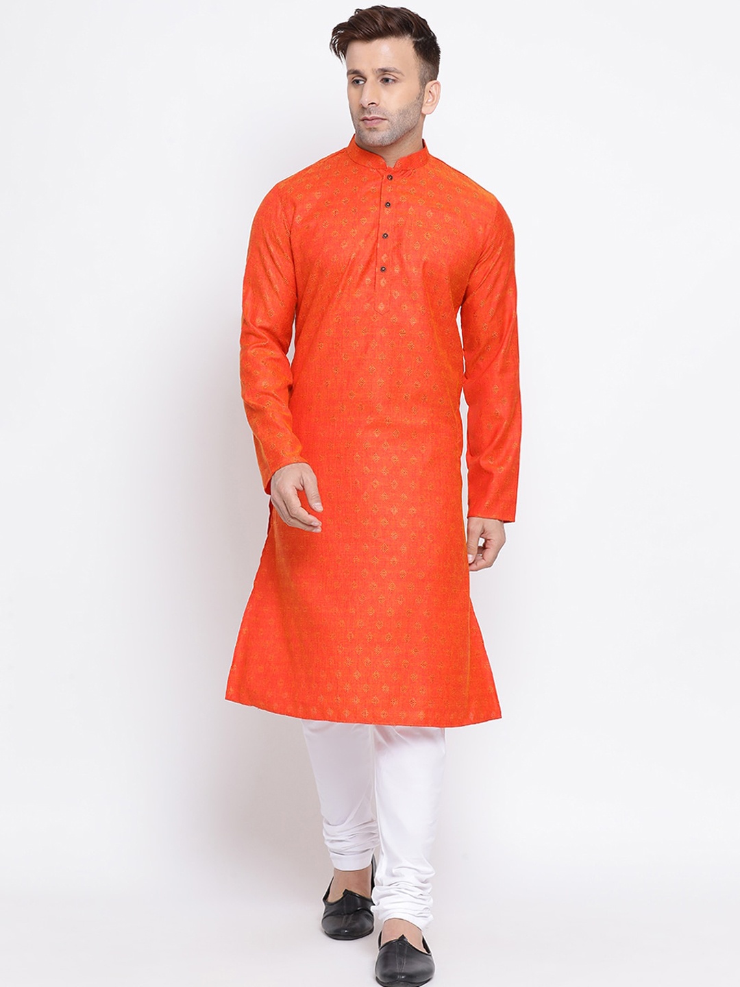 

NAMASKAR Men Orange Woven Design Straight Kurta