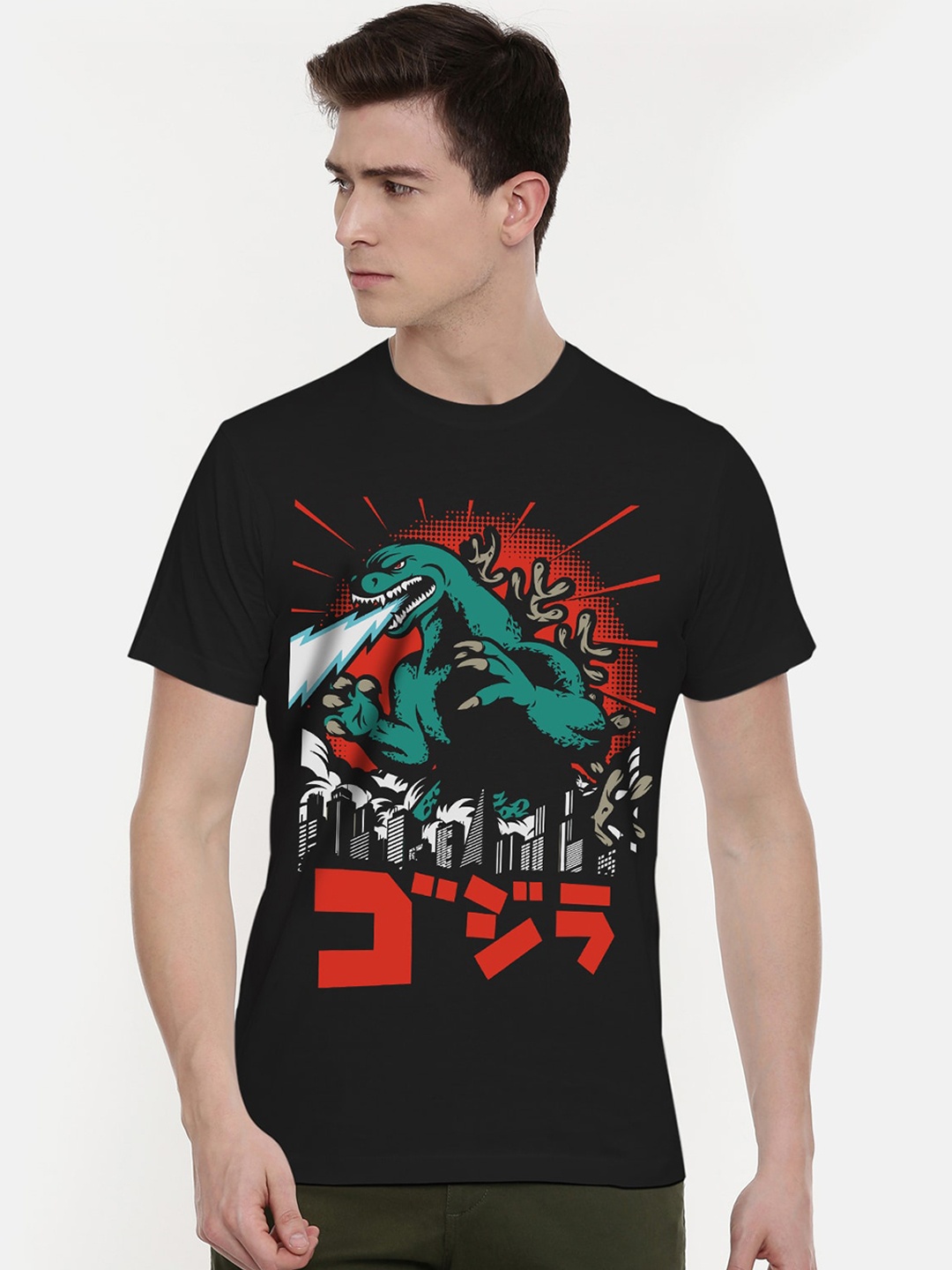 

THREADCURRY Men Black Printed Round Neck T-shirt
