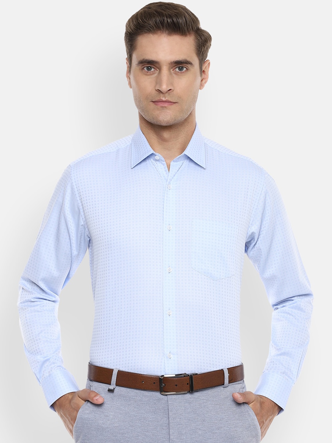 

Van Heusen Men Blue Regular Fit Self Design Formal Shirt