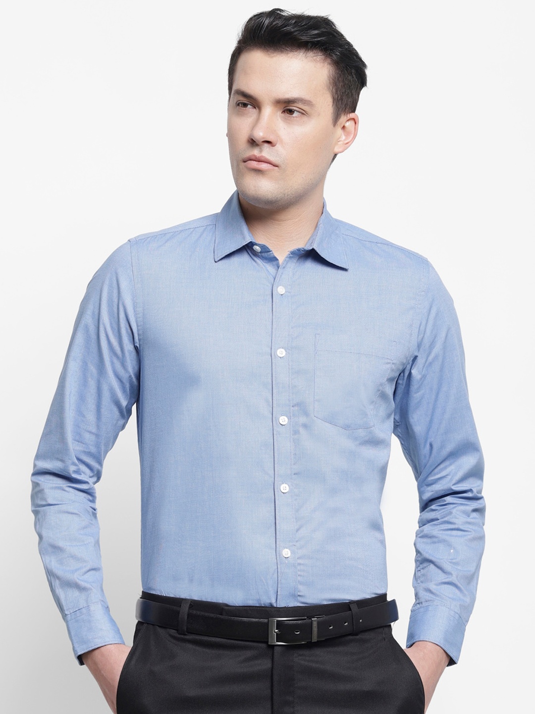 

cape canary Men Blue Regular Fit Solid Formal Shirt