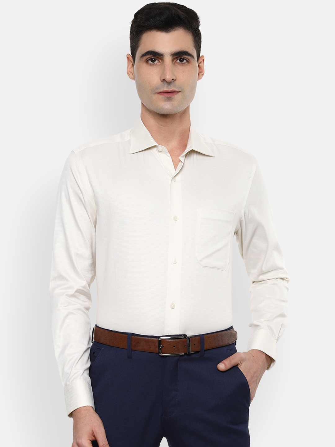 

Louis Philippe Gods & Kings Men Cream-Coloured Regular Fit Self Design Formal Shirt