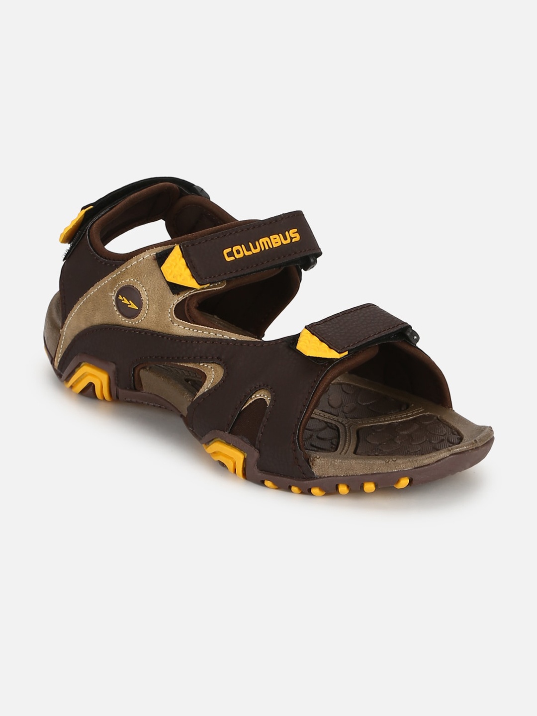 

Columbus Men Brown & Yellow Solid Sports Sandals