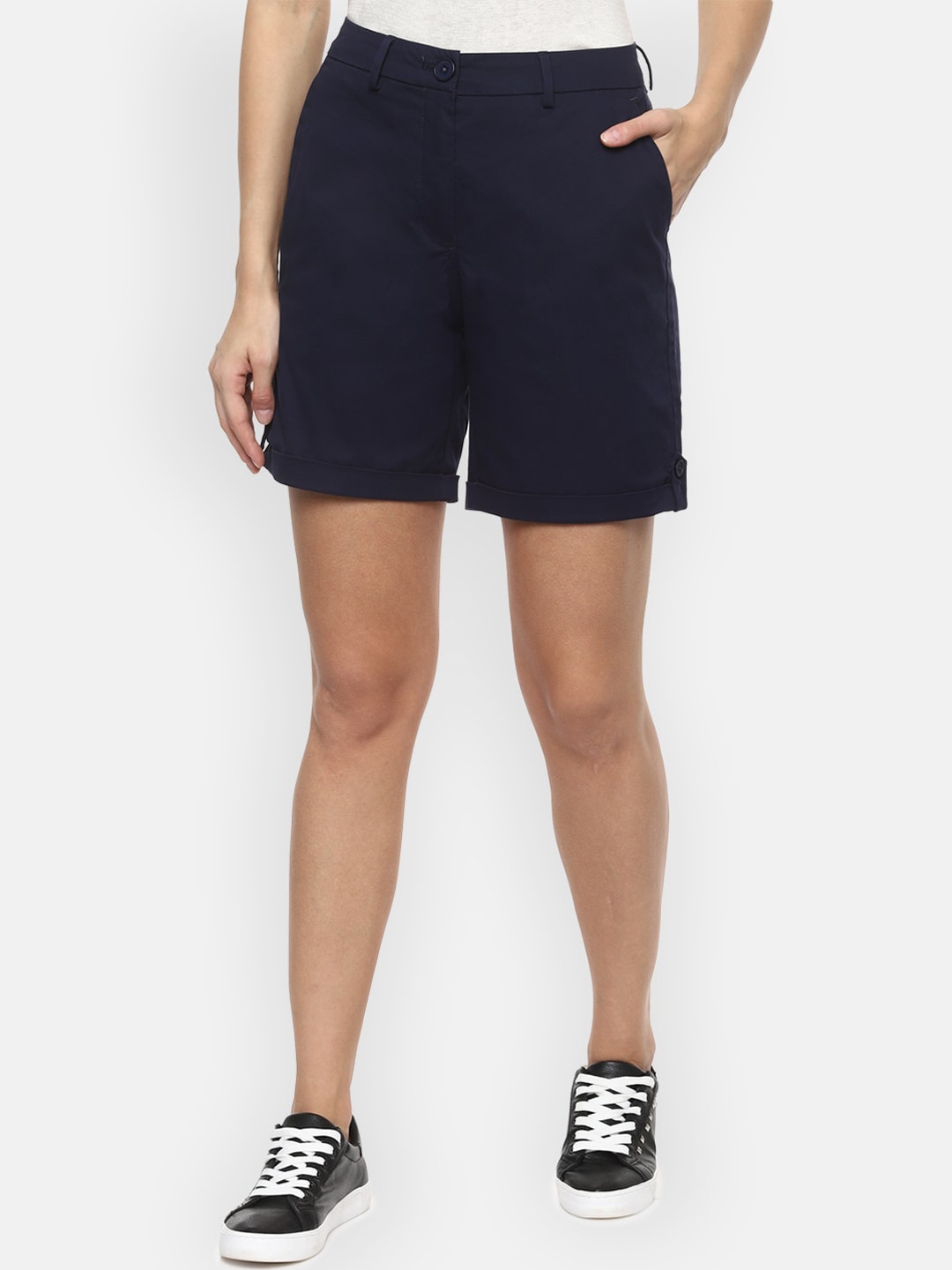 

Van Heusen Woman Women Navy Blue Solid Regular Fit Regular Shorts