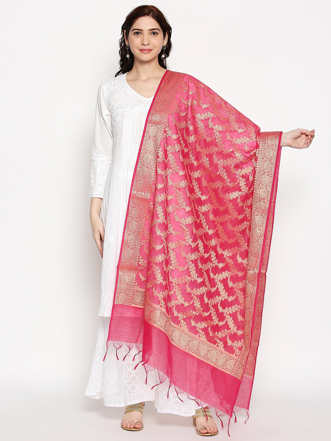 

RANGMANCH BY PANTALOONS Women Pink & Gold-Colored Woven Design Dupatta