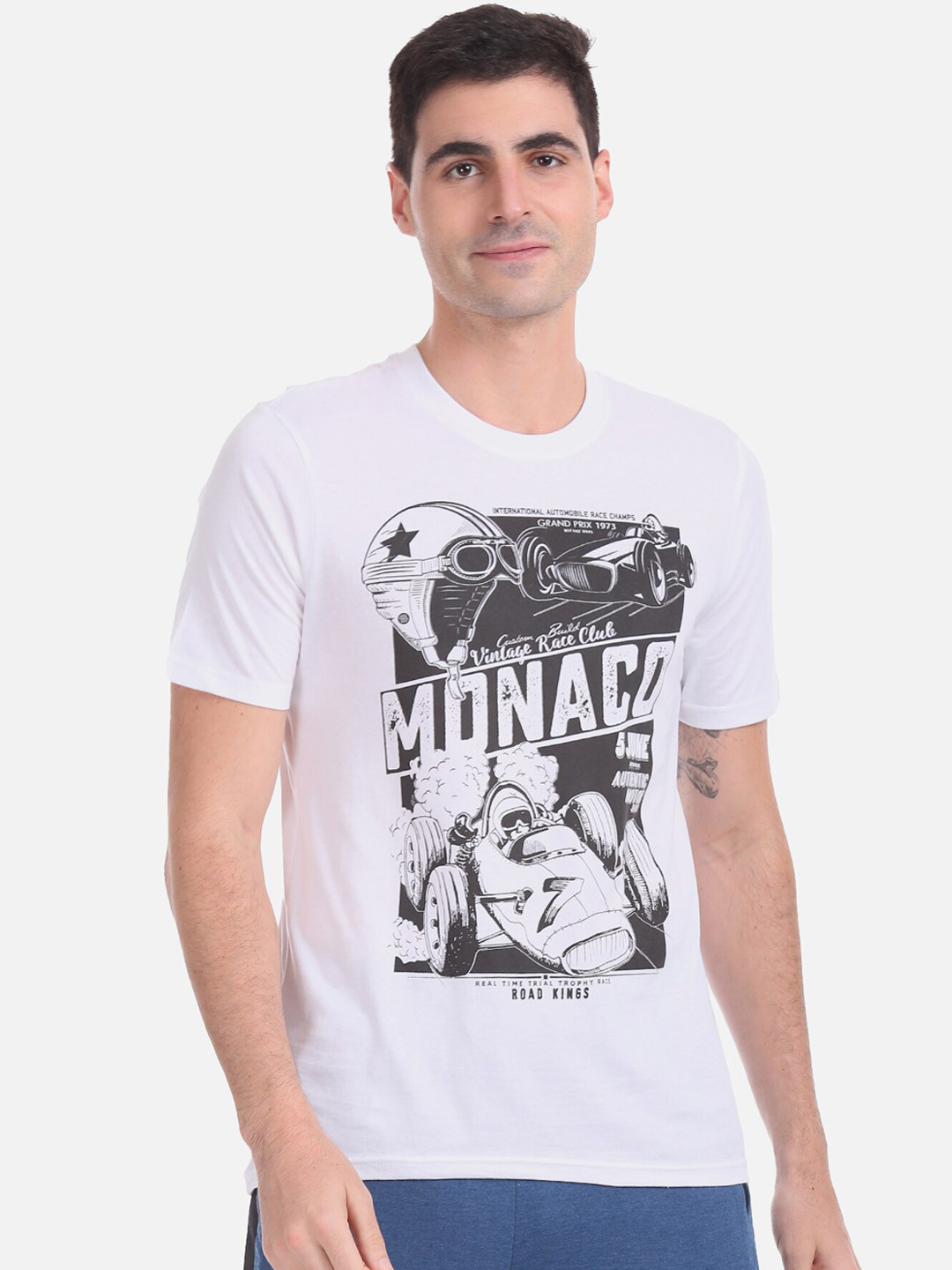 

Cherokee Men White Printed Round Neck T-shirt