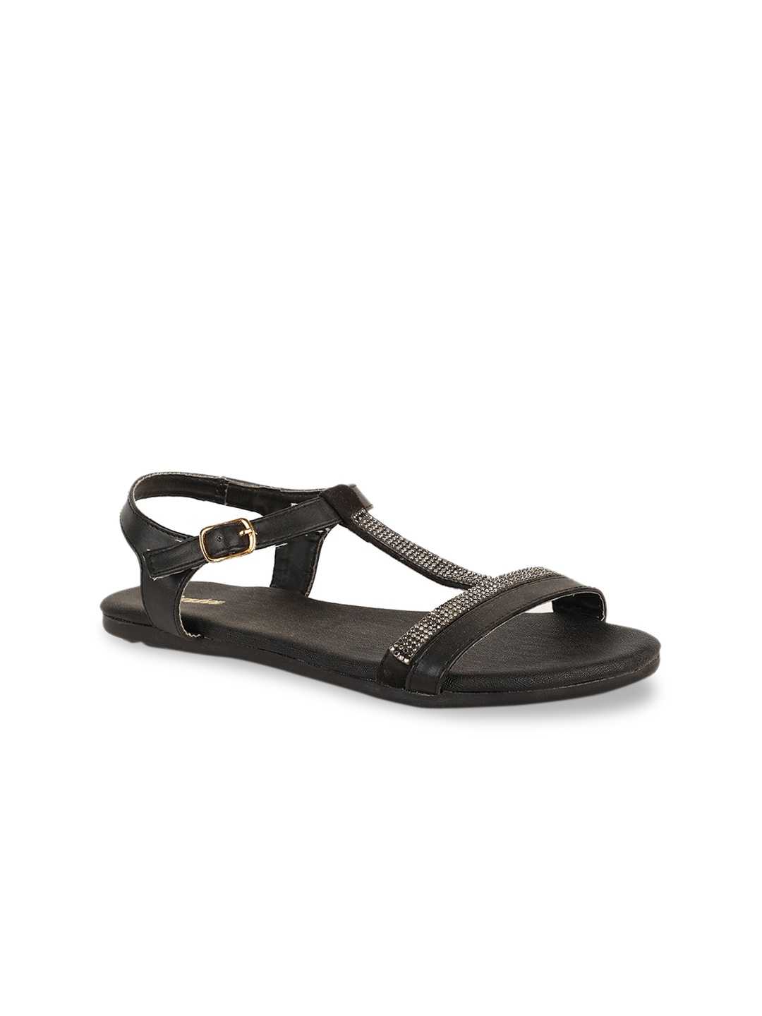 Bata Women Black Solid PU Open Toe Flats