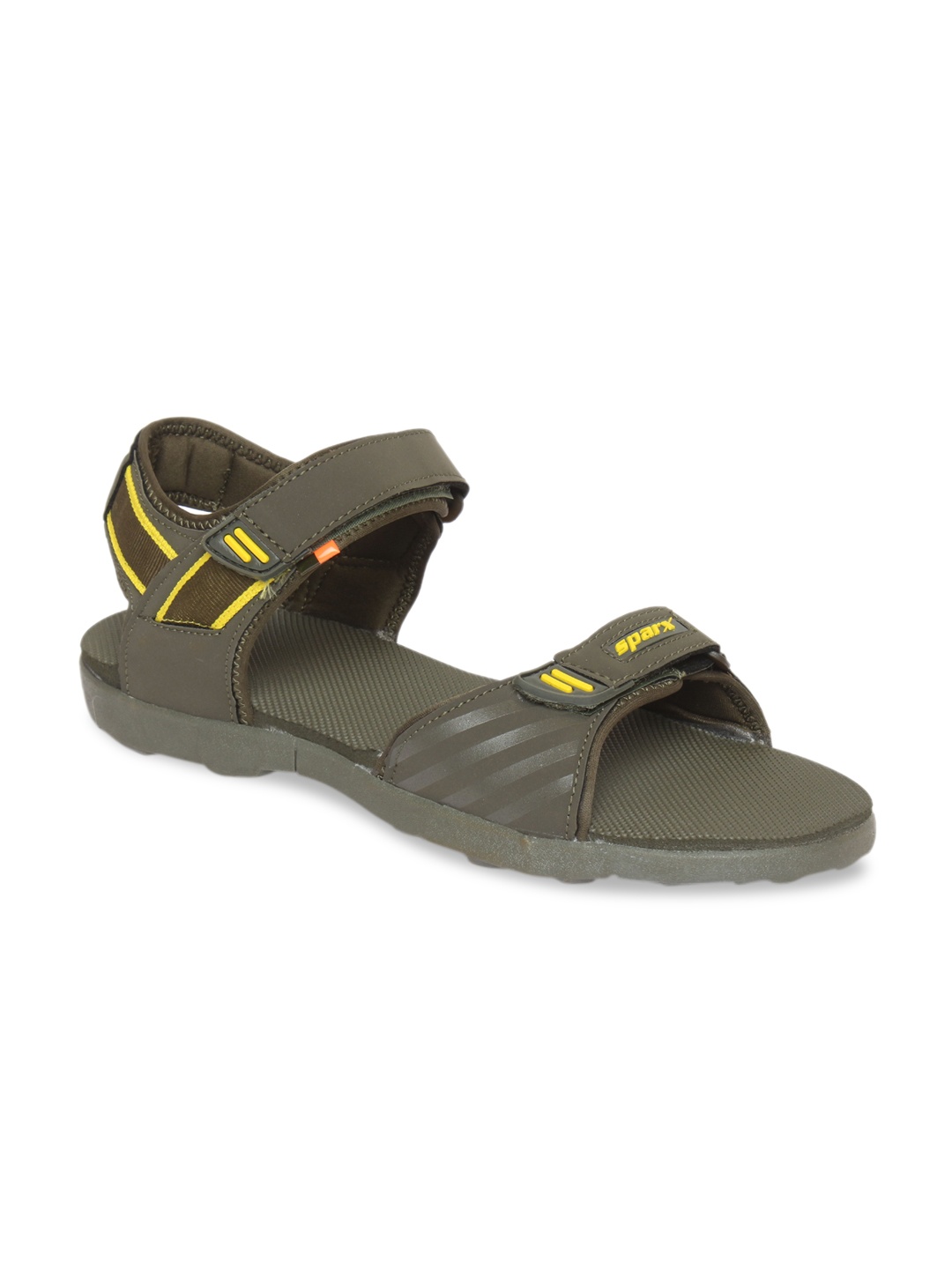

Sparx Men Olive Green & Yellow Solid Sports Sandals