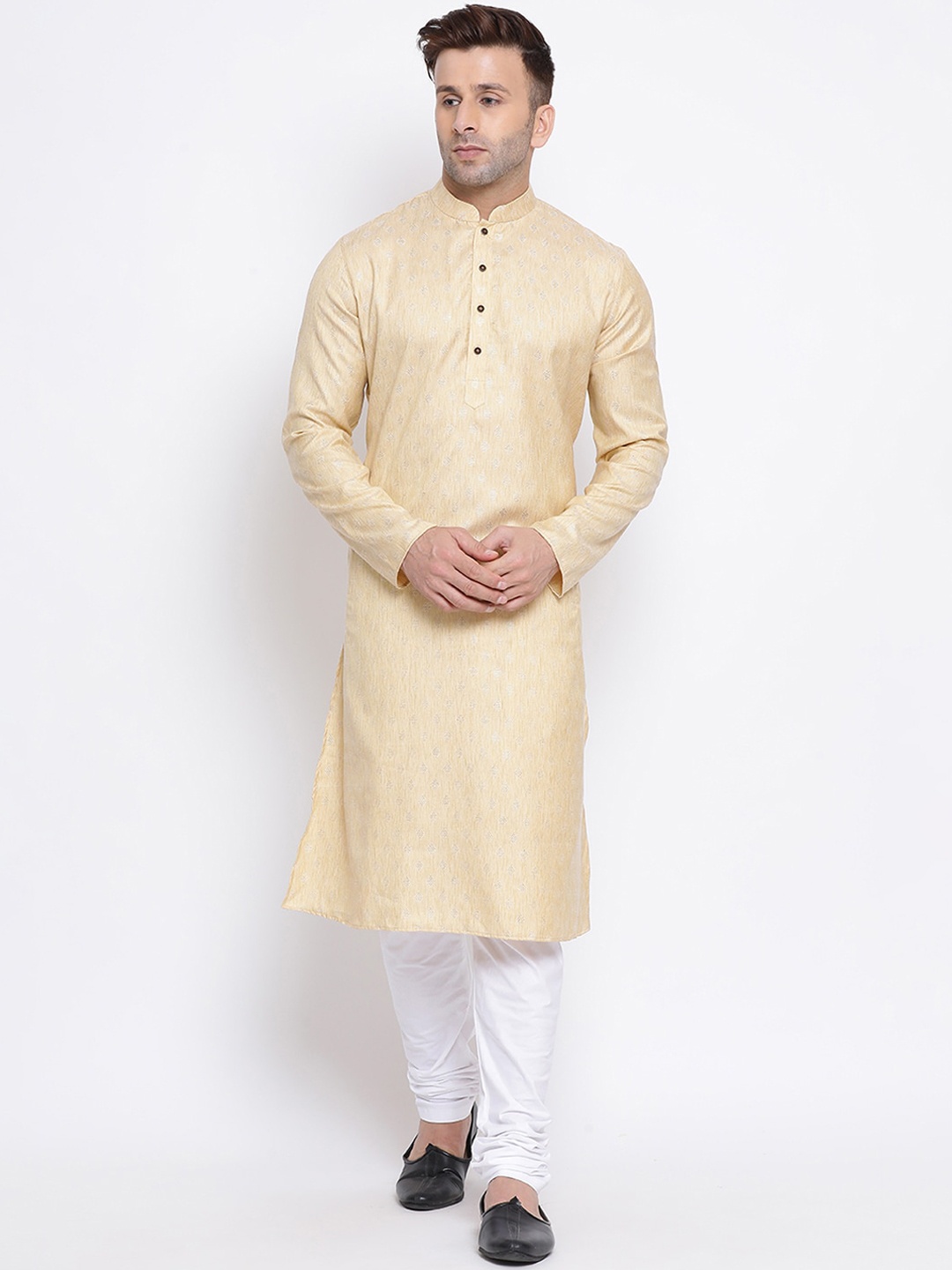 

NAMASKAR Men Beige Cotton Printed Straight Kurta