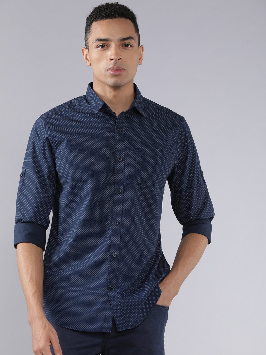 

HIGHLANDER Men Navy Blue Slim Fit Printed Casual Shirt