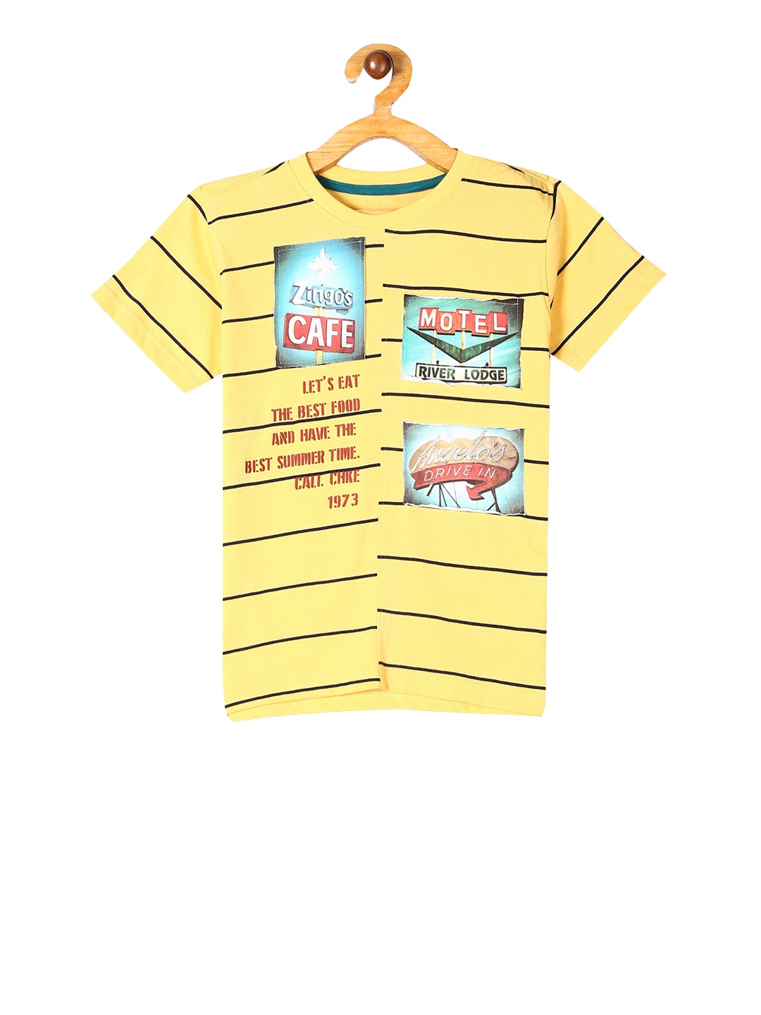 

Cherokee Boys Yellow Striped Henley Neck Pure Cotton T-shirt