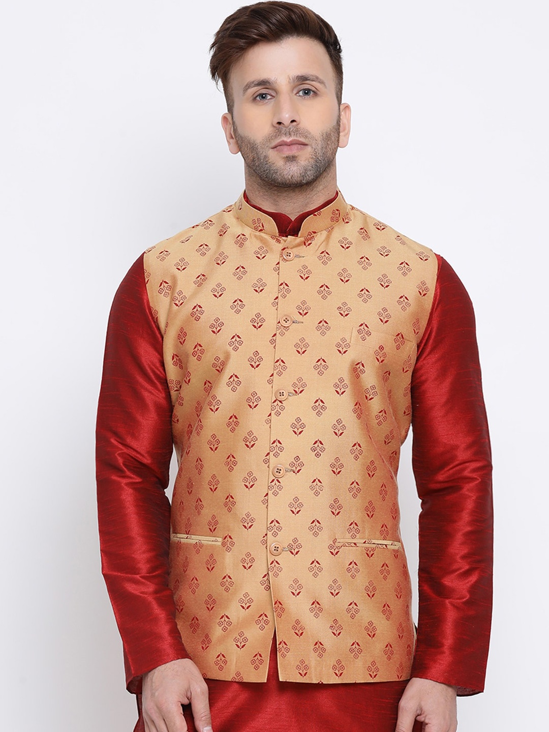 

NAMASKAR Men Brown Printed Nehru Jacket For Mens