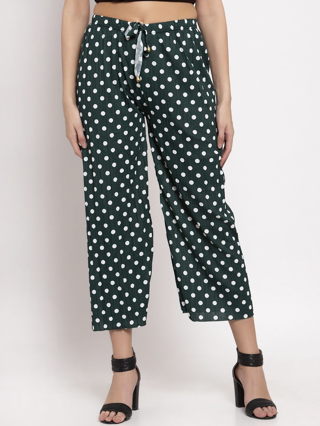

KLOTTHE Women Green & White Printed Wide-Leg Palazzo