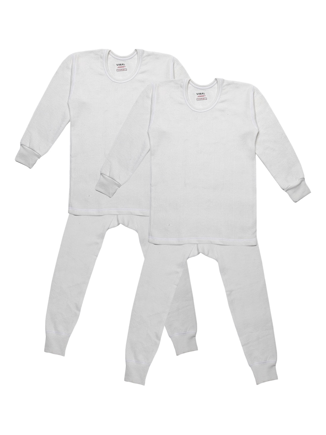 

VIMAL JONNEY Kids Pack of 2 White Stripe Patterned Thermal Top and Bottom Set