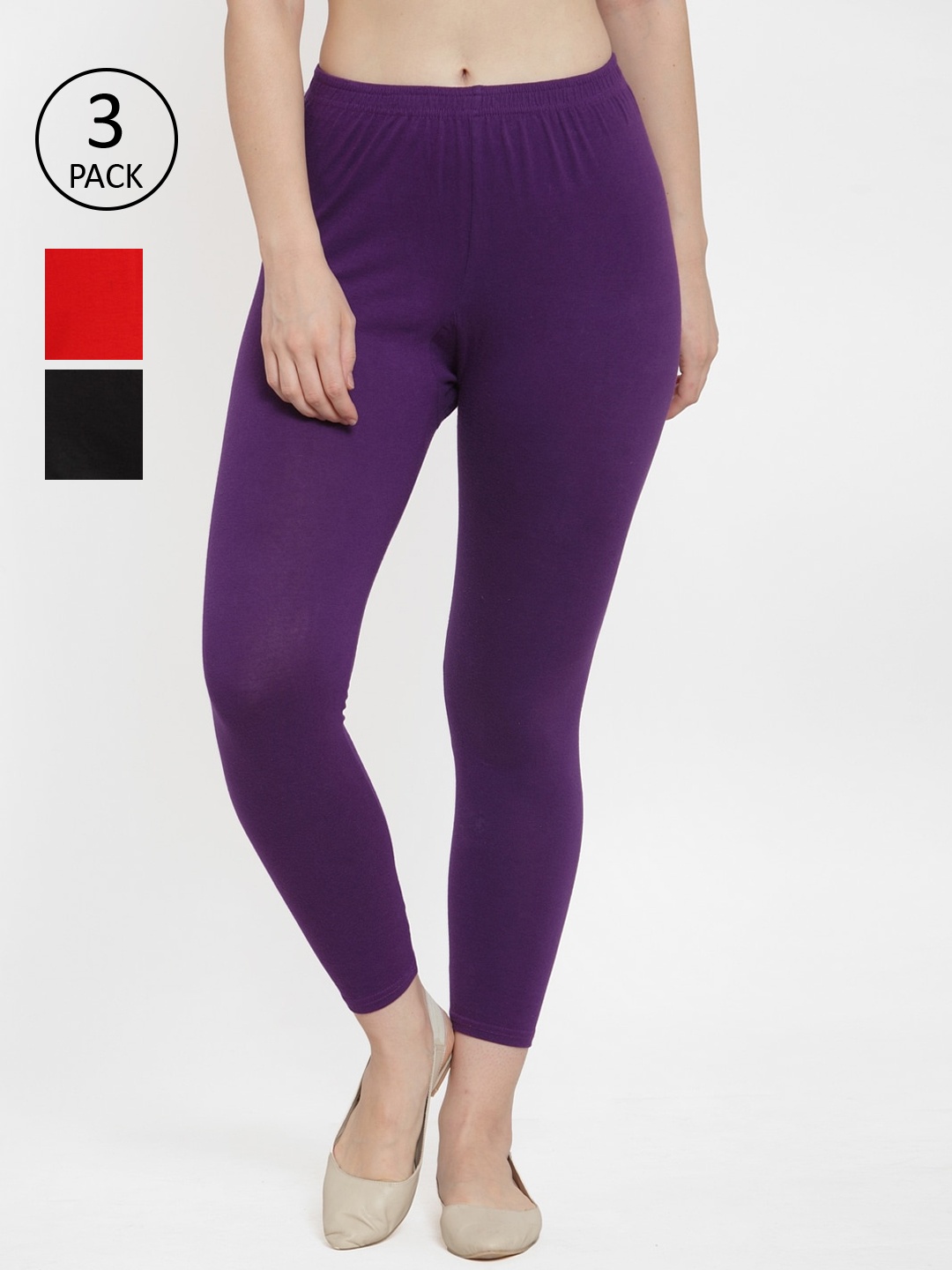 

GRACIT Women Pack of 3 Multicoloured Solid Ankle-Length Leggings, Black
