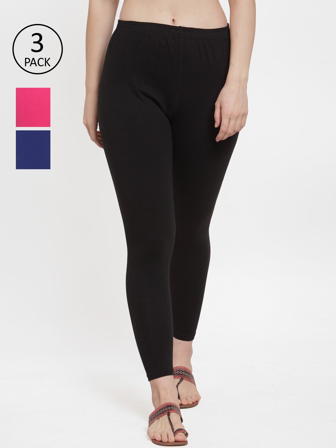 

GRACIT Women Pack of 3 Solid Ankle-Length Leggings, Black