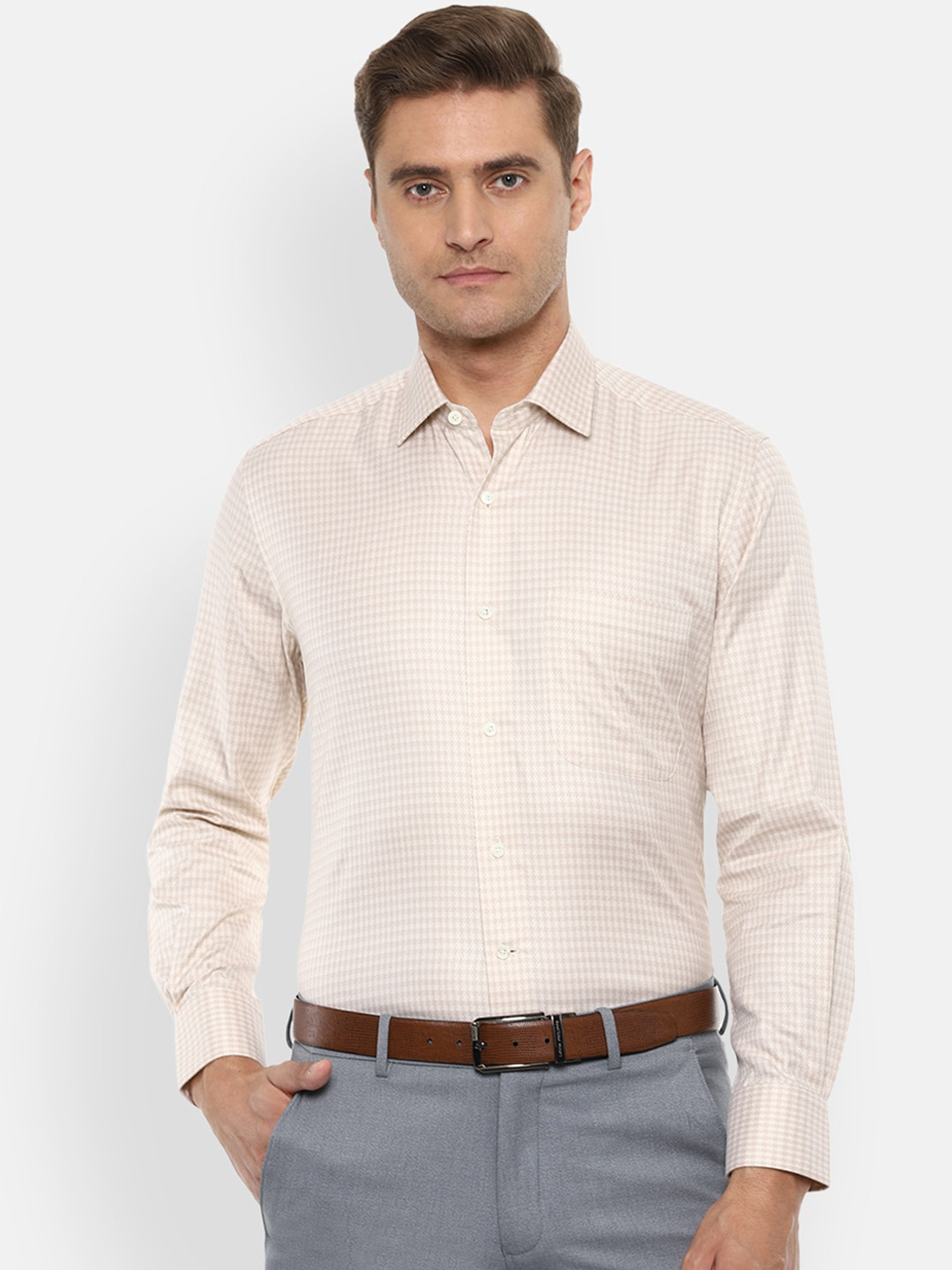 

Luxure by Louis Philippe Men Beige Regular Fit Checked Formal Shirt