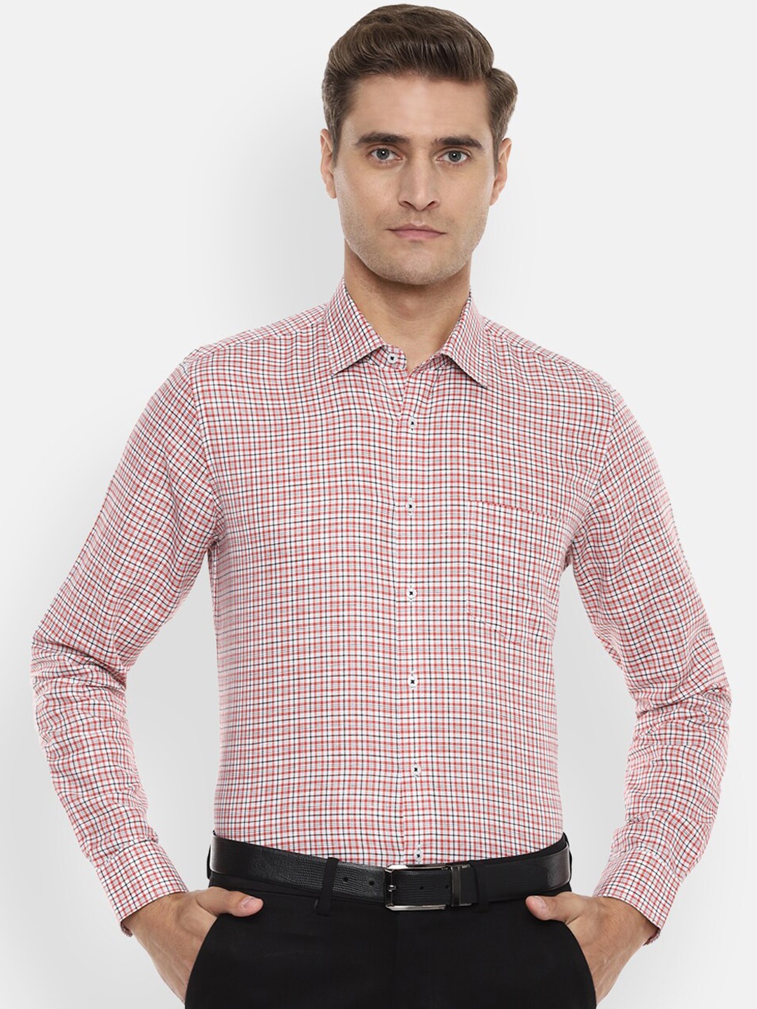 

Van Heusen Men White & Red Slim Fit Checked Formal Shirt