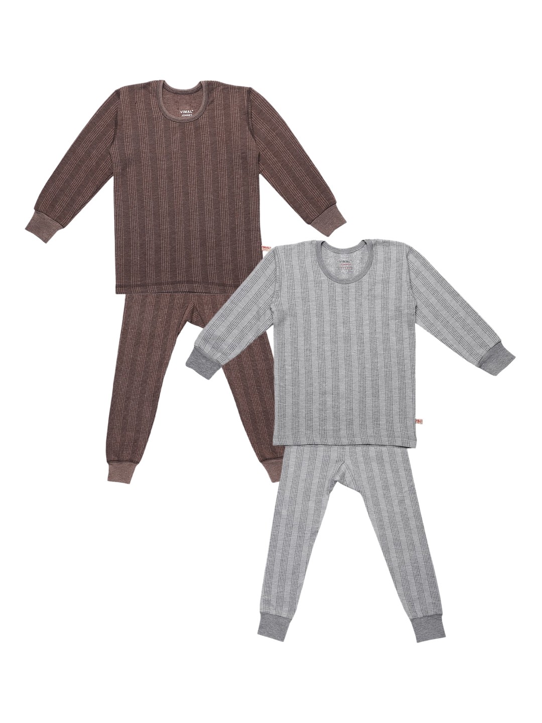 

VIMAL JONNEY Kids Pack Of 2 Striped Thermal Set, Brown