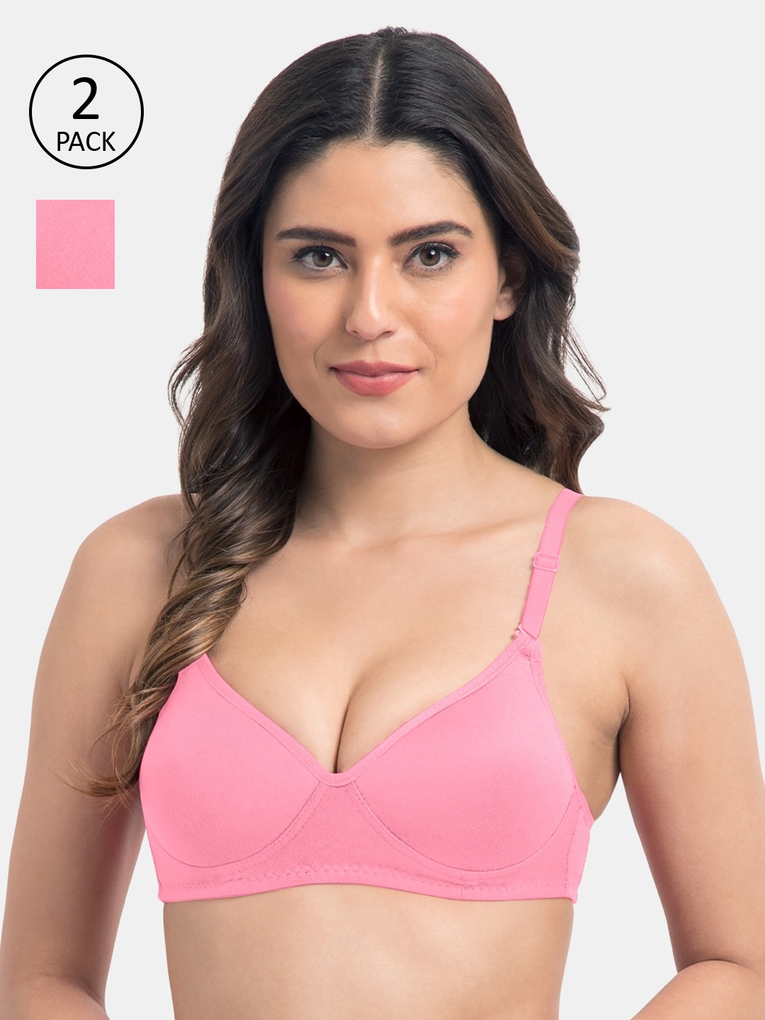 

KOMLI Pack of 2 Pink Solid Non-Wired Lightly Padded Everyday Bras K-95413-2PC-BPK-28B