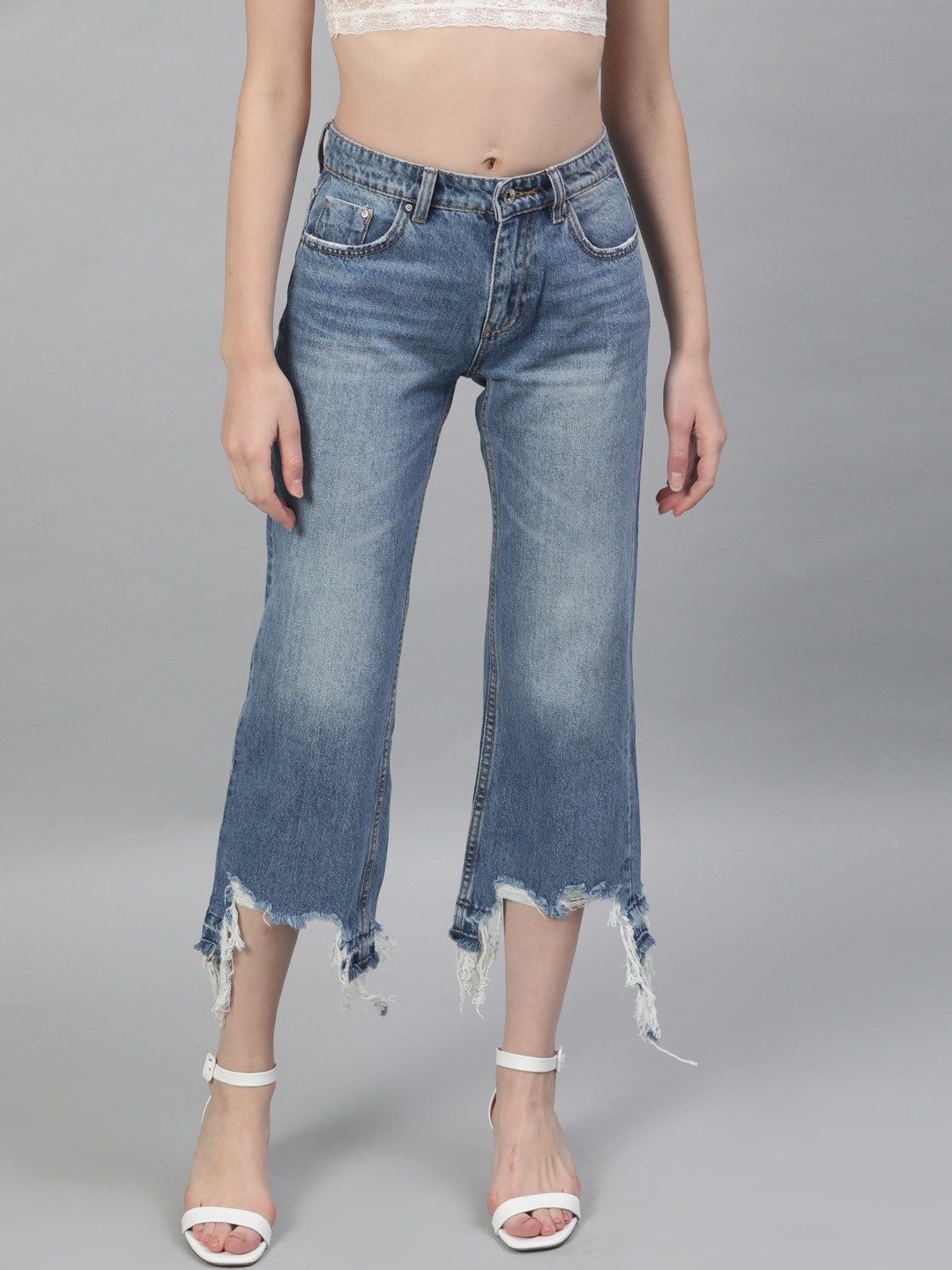 

STREET 9 Women Blue Flared Mid-Rise Low Distress Stretchable Jeans