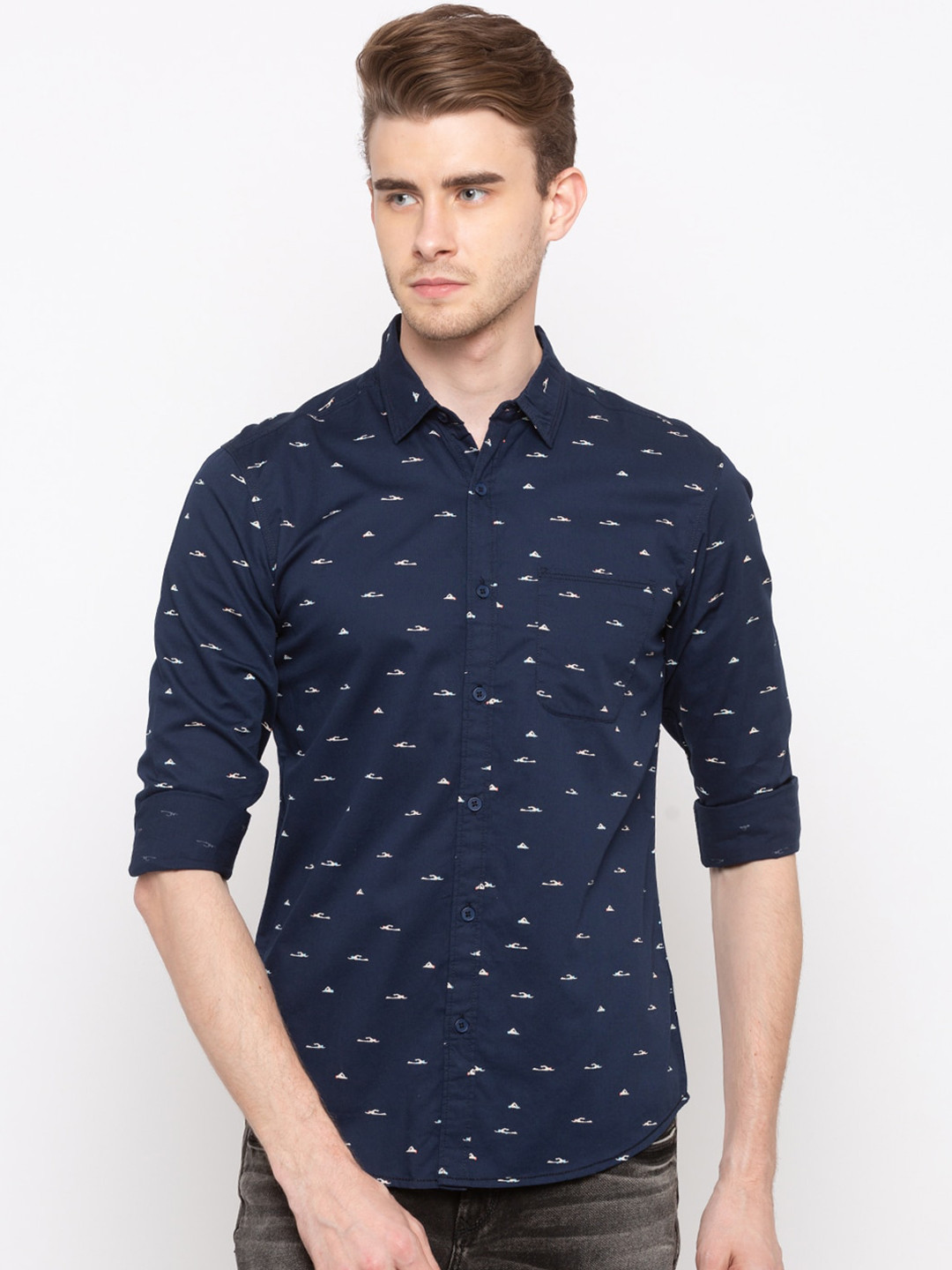 

SPYKAR Men Navy Blue Slim Fit Printed Casual Shirt
