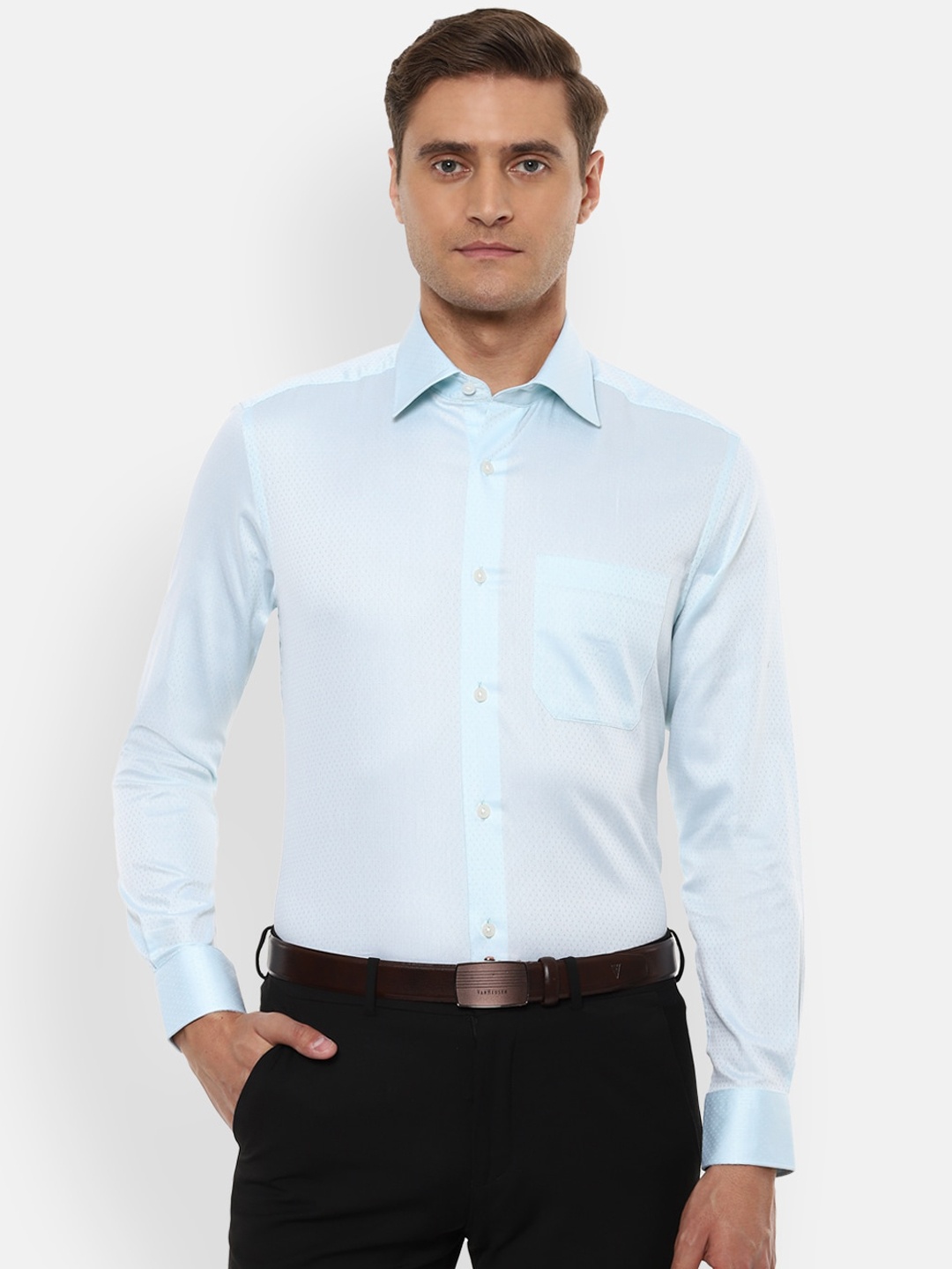 

Louis Philippe Men Blue Regular Fit Self Design Formal Shirt