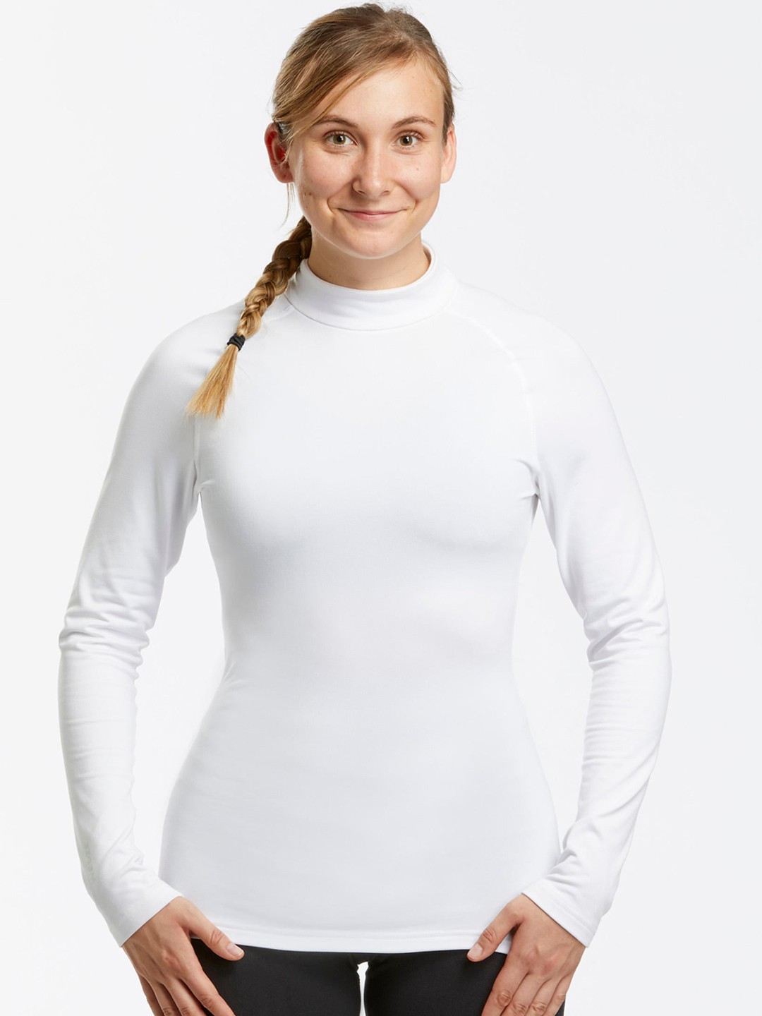 

WEDZE By Decathlon Women White Solid Ski Base Thermal Top