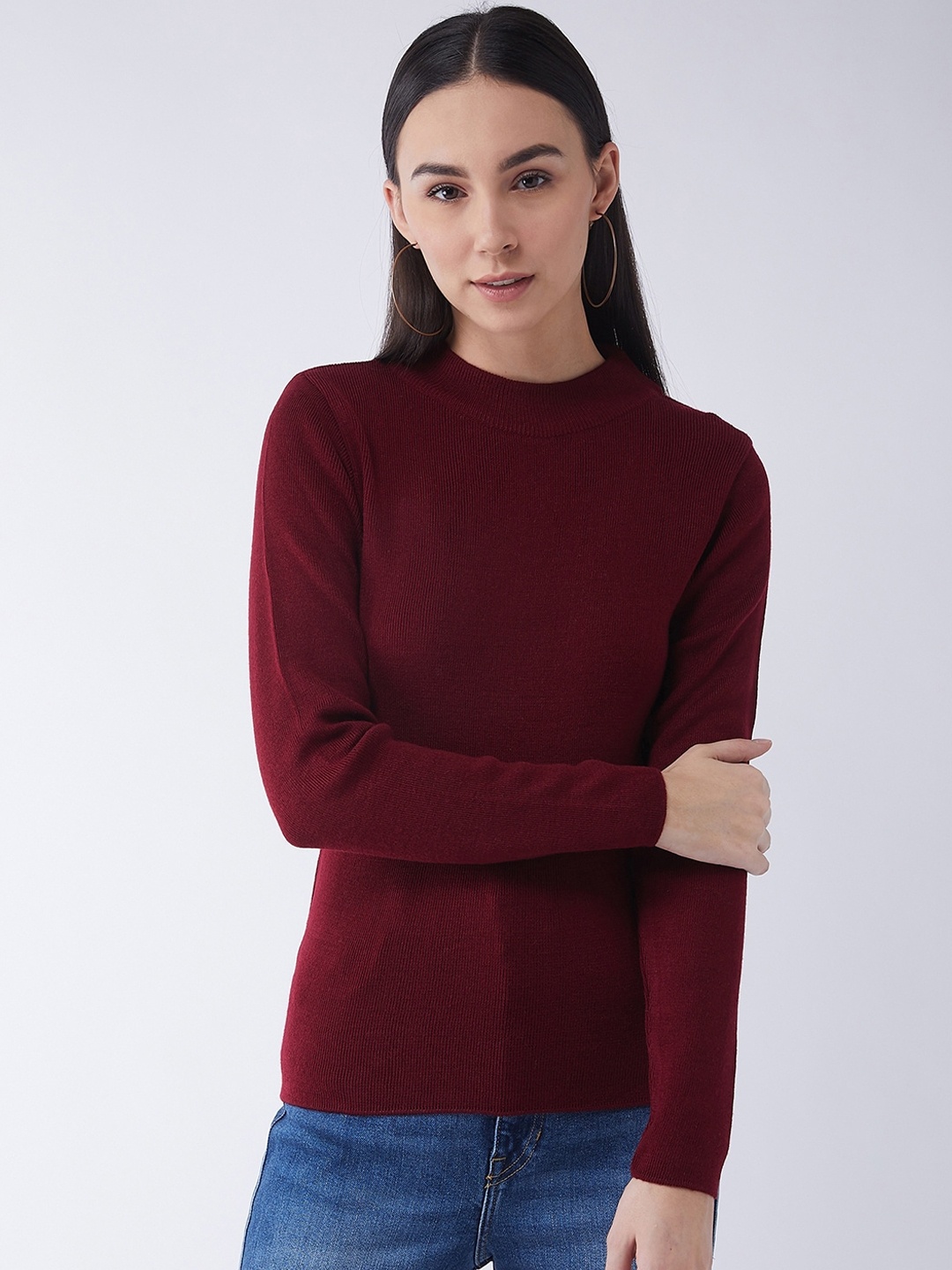 

RVK Women Maroon Ribbed Pullover Sweater