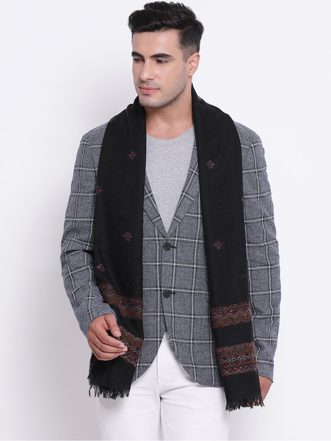 

SHINGORA Men Black Woven Design Woolen Muffler