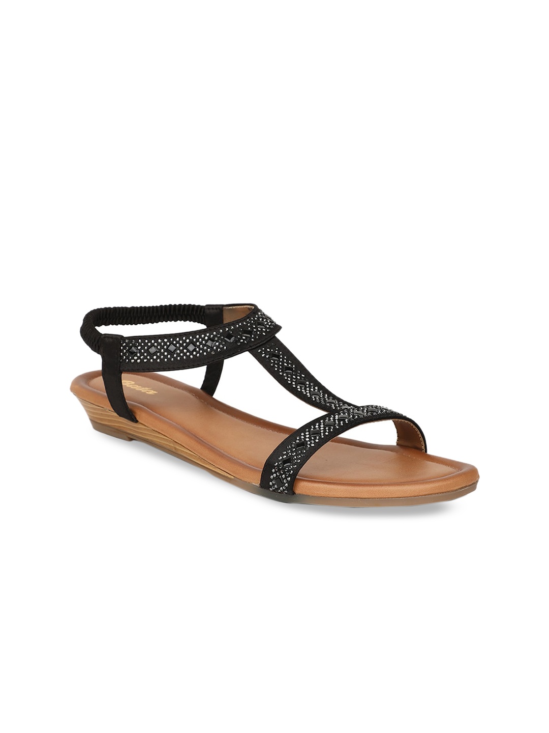 

Bata Women Black Solid PU Open Toe Flats