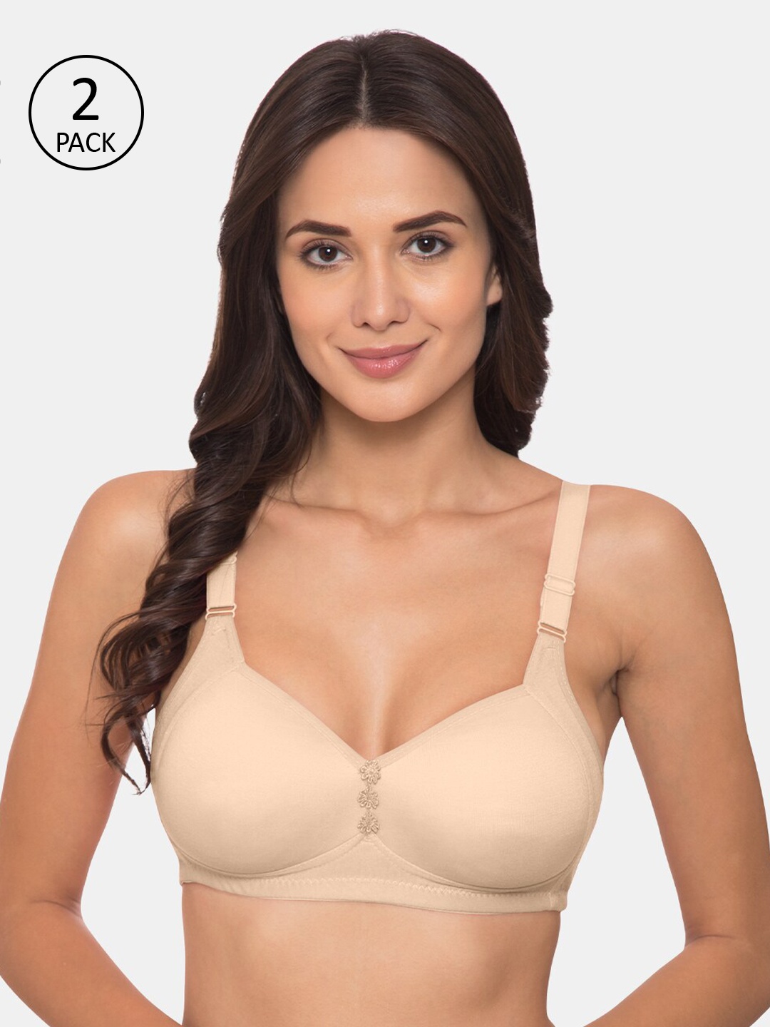 

KOMLI Pack Of 2 Solid Non-Wired Lightly Padded Minimizer Bras K-911-2PC-SK, Beige