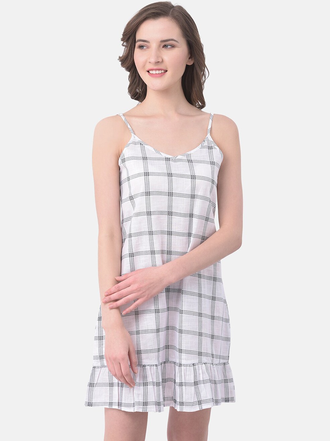 

Clovia Women White & Black Checked Babydoll NS1346P18S