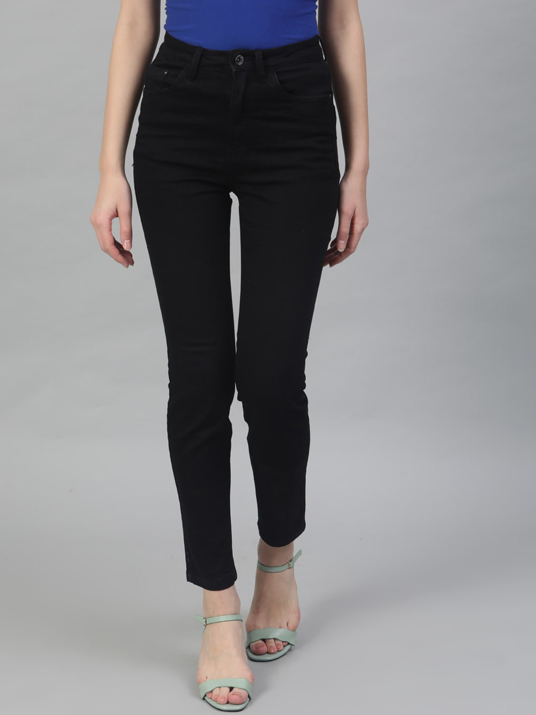 

STREET 9 Women Black Slim Fit High-Rise Low Distress Stretchable Jeans