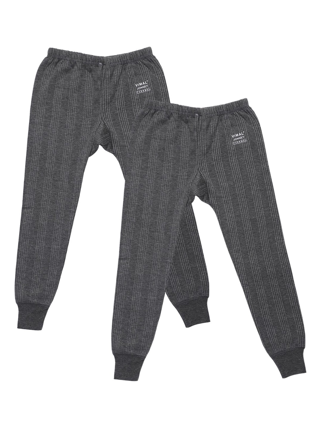 

VIMAL JONNEY Kids Pack Of 2 Grey Striped Thermal Bottom