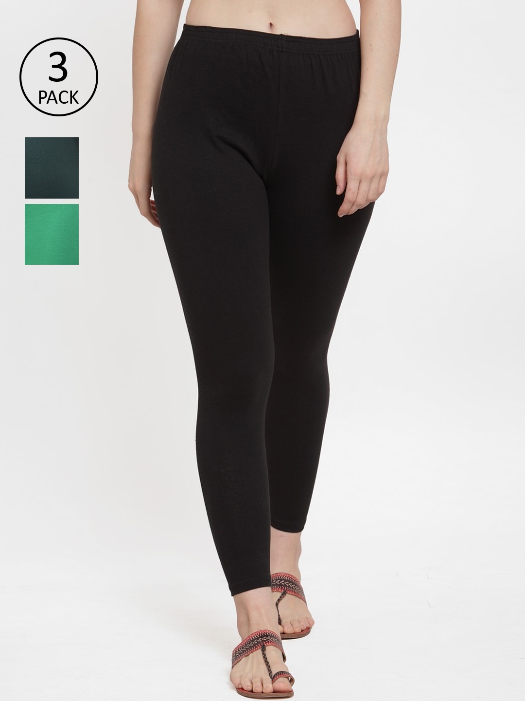 

GRACIT Women Solid Pack Of 3 Solid Ankle-Length Leggings, Multi