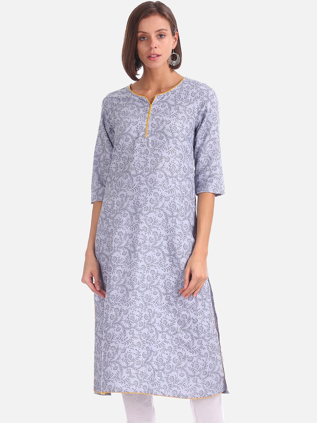 

Karigari Women Grey Printed A-Line Kurta