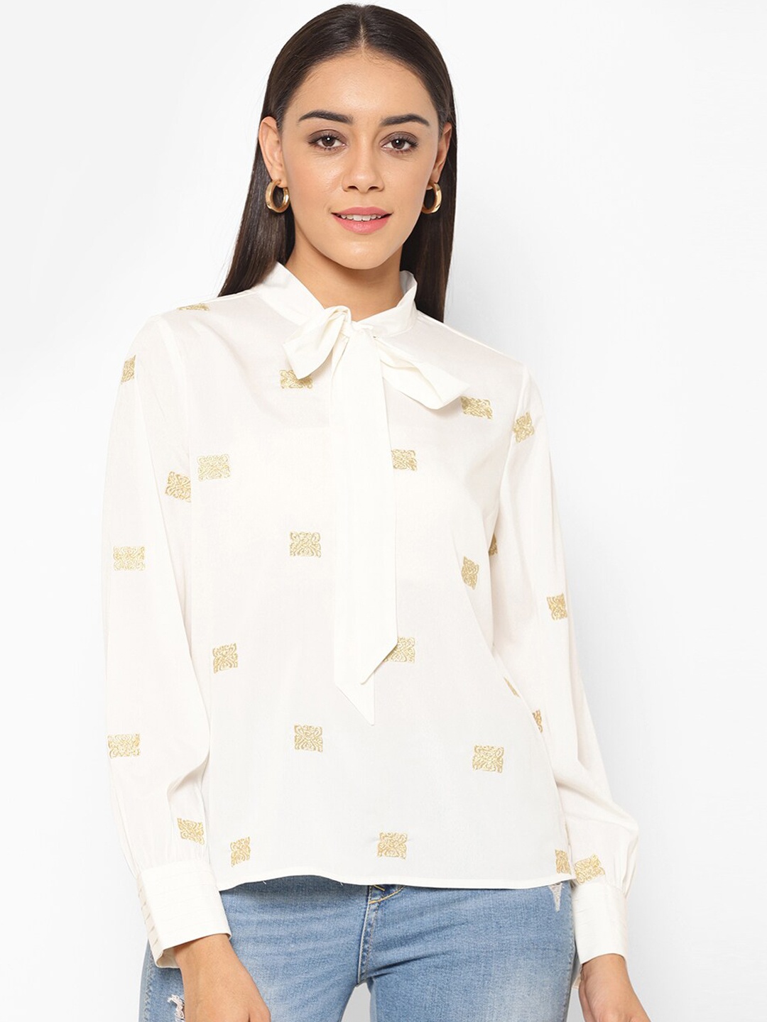 

HOUSE OF KKARMA Women Off-White Embroidered Top
