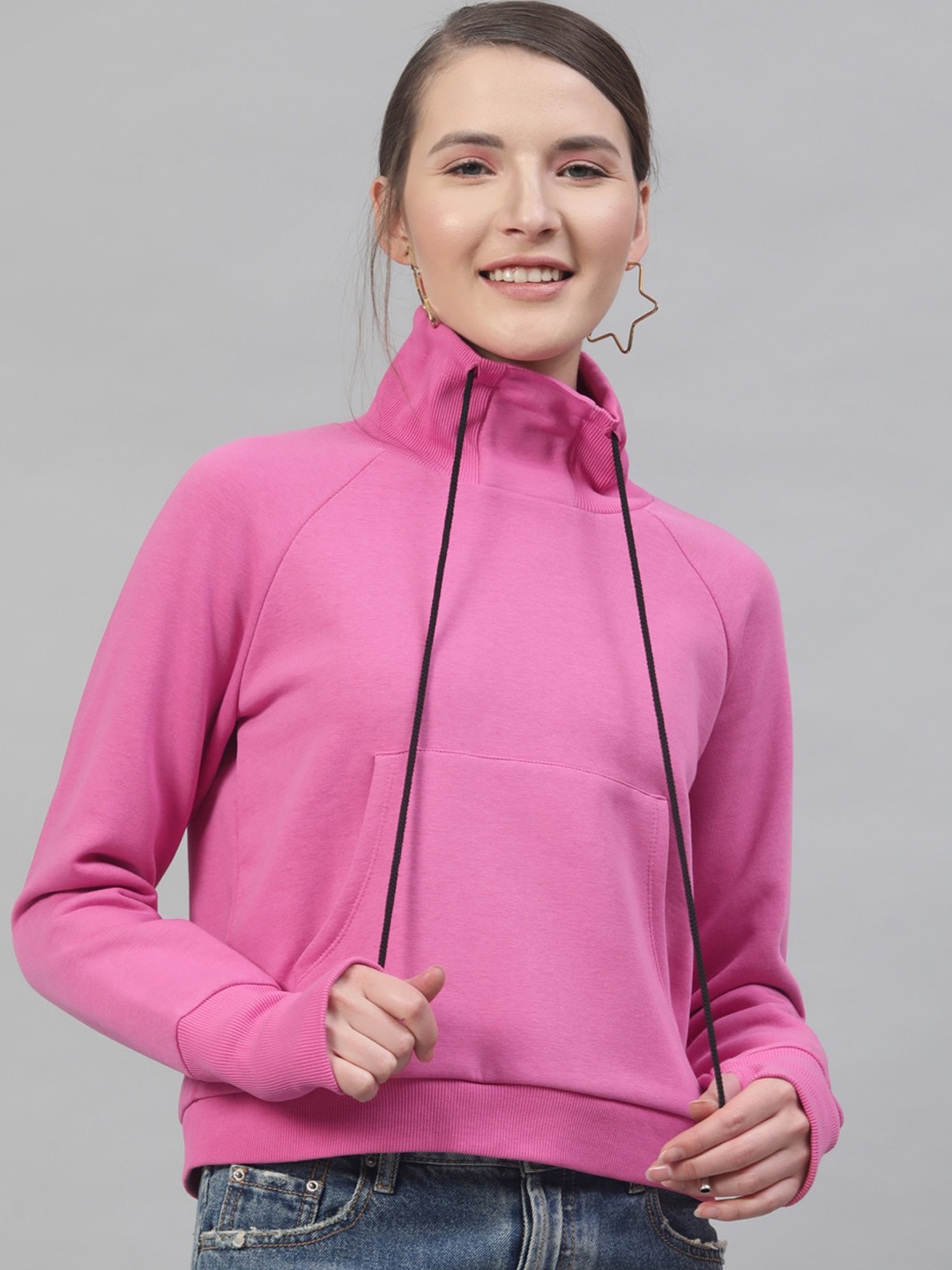 

STREET 9 Women Pink Solid Hooded Sweatshirt