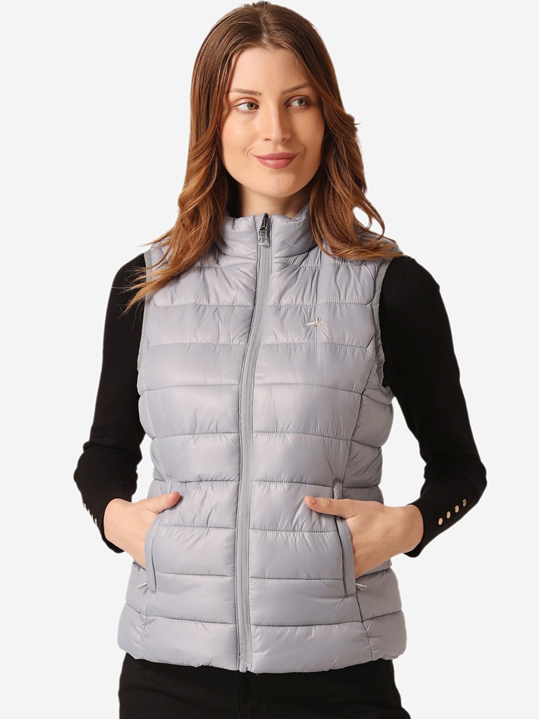 

Mode by Red Tape Women Grey Striped Padded Jacket