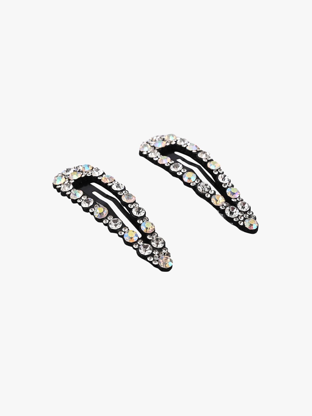 

BuckleUp Women Set of 2 Black & White Stone Embellished Tic-Tac Hair Clips