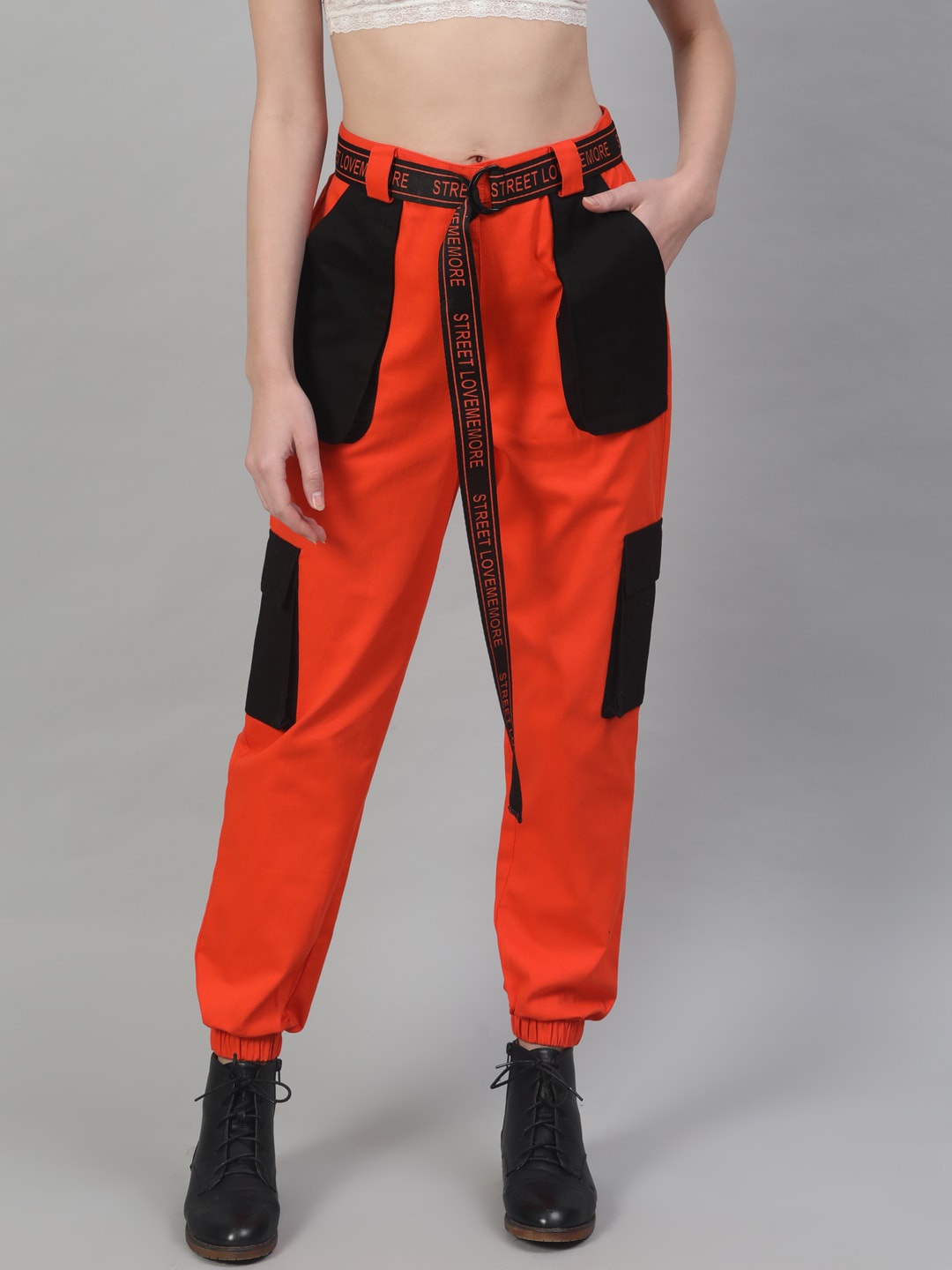 

STREET 9 Women Orange Regular Fit Solid Cargos