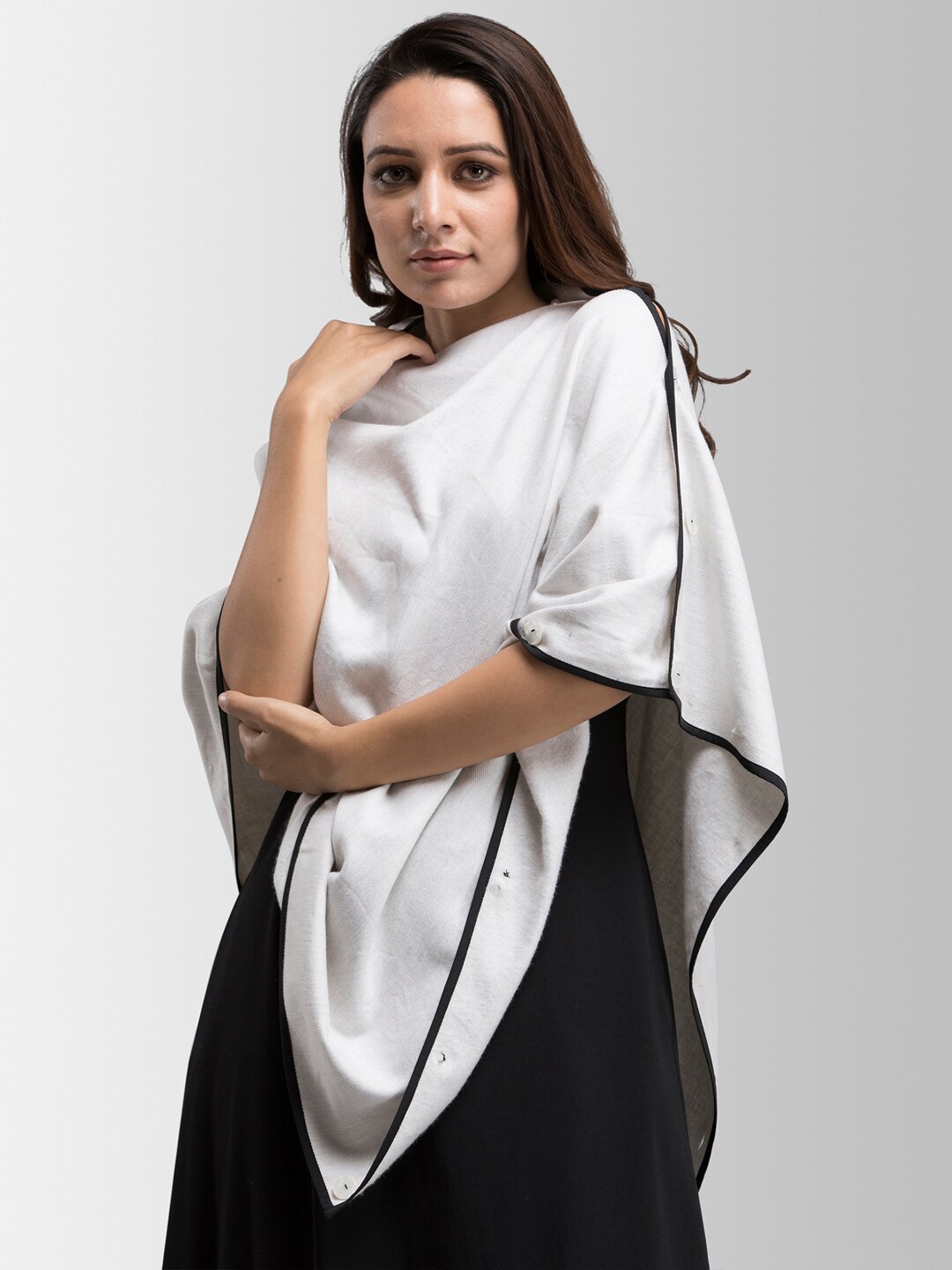 

FableStreet Women White Solid Button Shrug