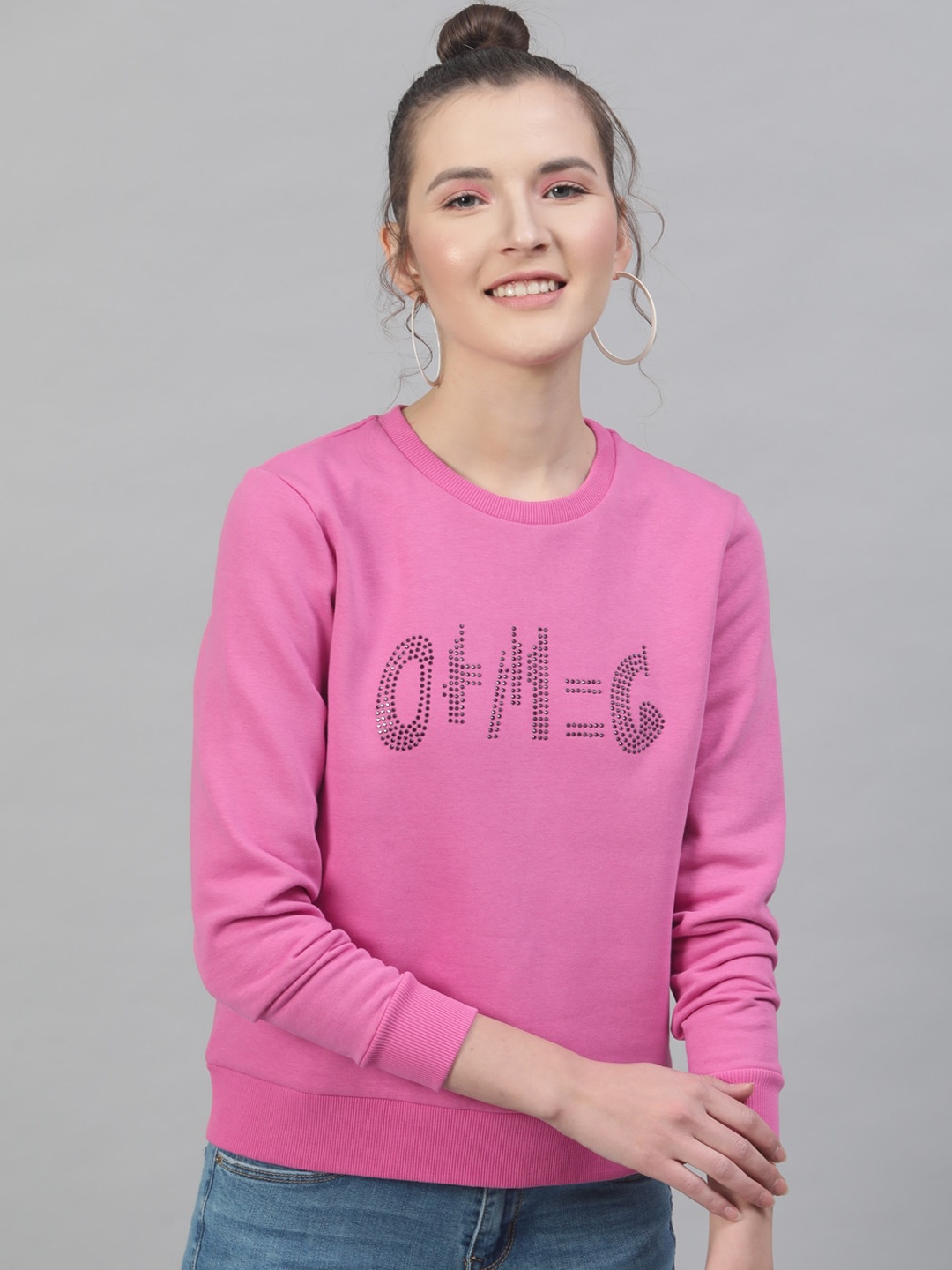 STREET 9 Women Pink Embellished Sweatshirt