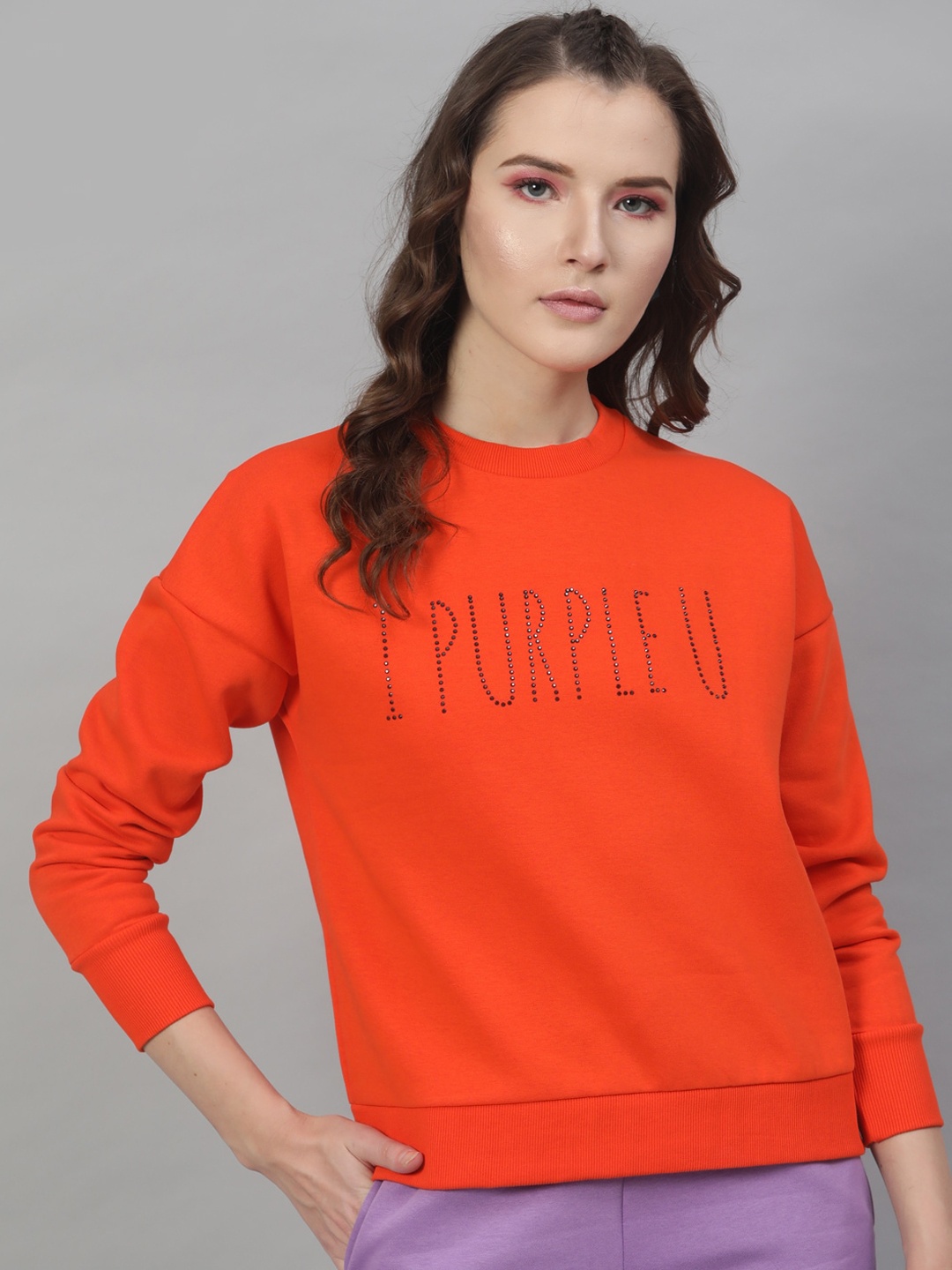 

STREET 9 Women Orange Self Design Sweatshirt