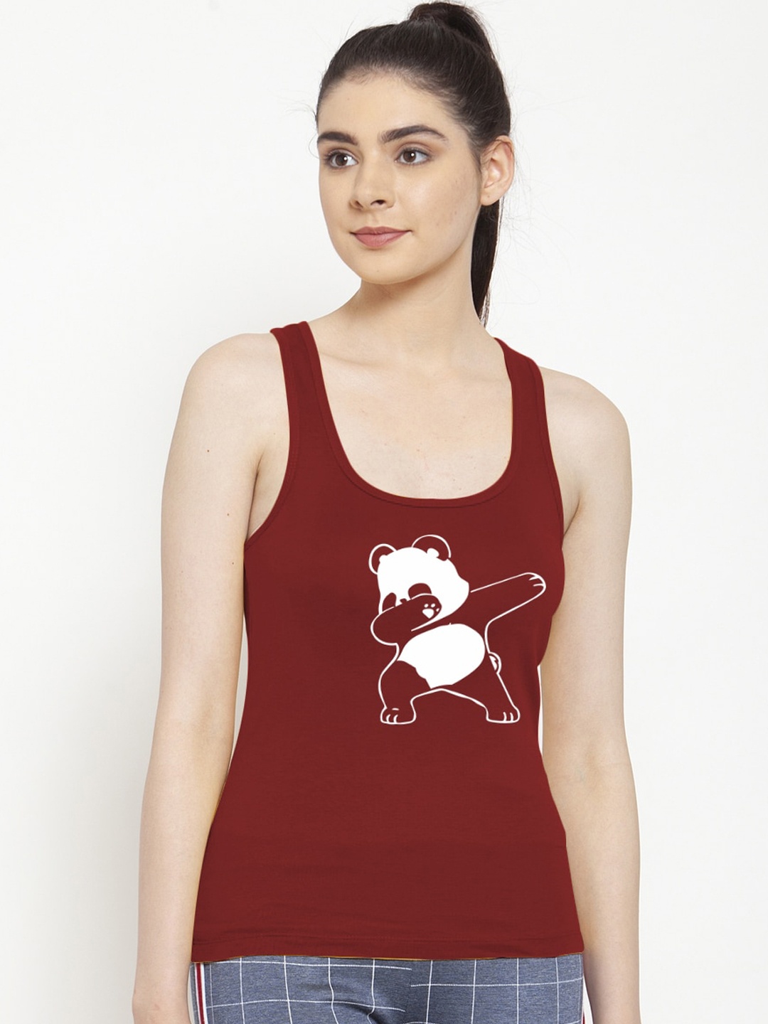 Friskers Women Maroon & White Printed Tank Top