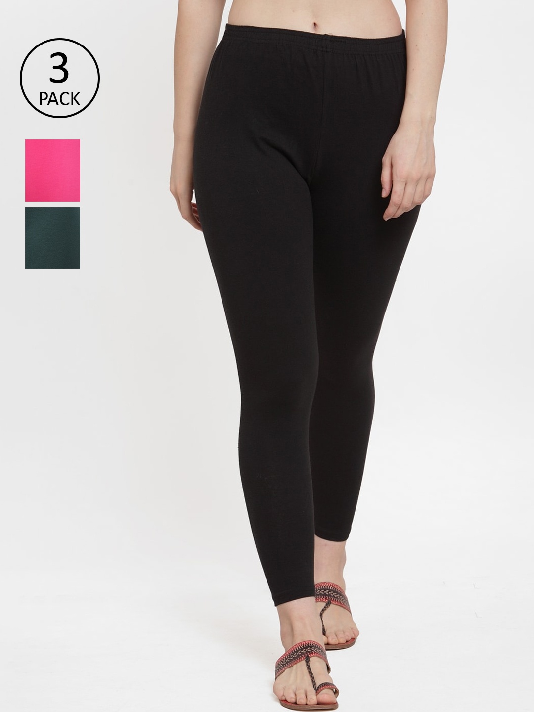 GRACIT Women Pack Of 3 Solid Leggings, Black