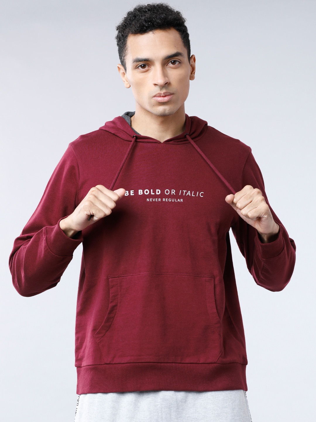 HIGHLANDER Men Maroon & Navy Blue Solid Hooded Sweatshirt