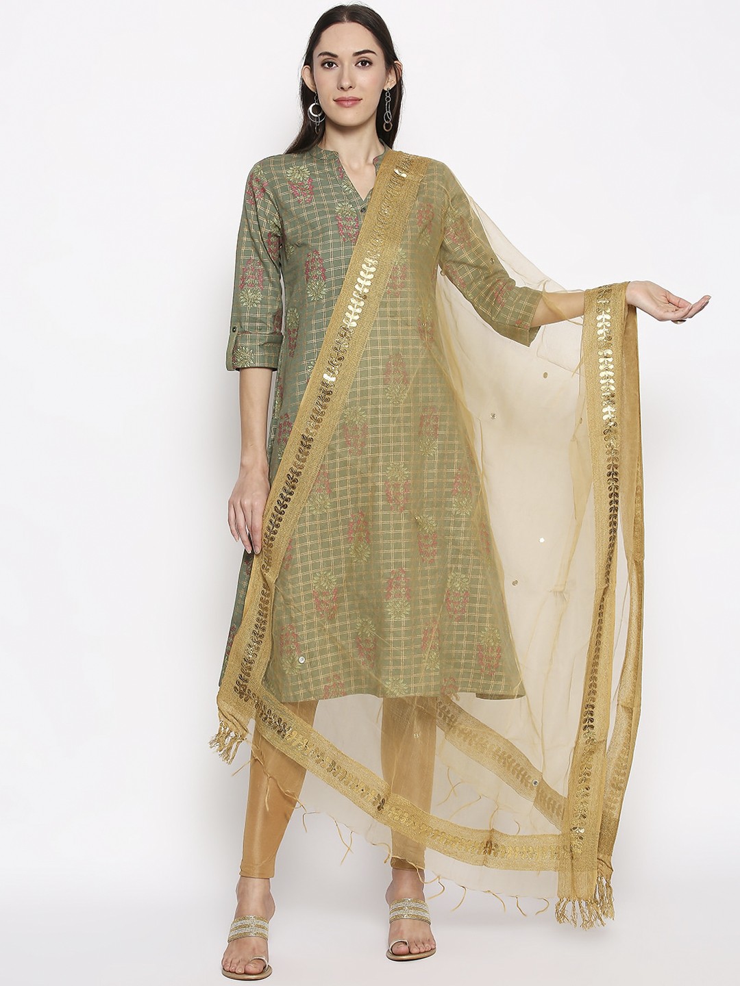 

RANGMANCH BY PANTALOONS Women Beige & Gold-Colored Solid Dupatta
