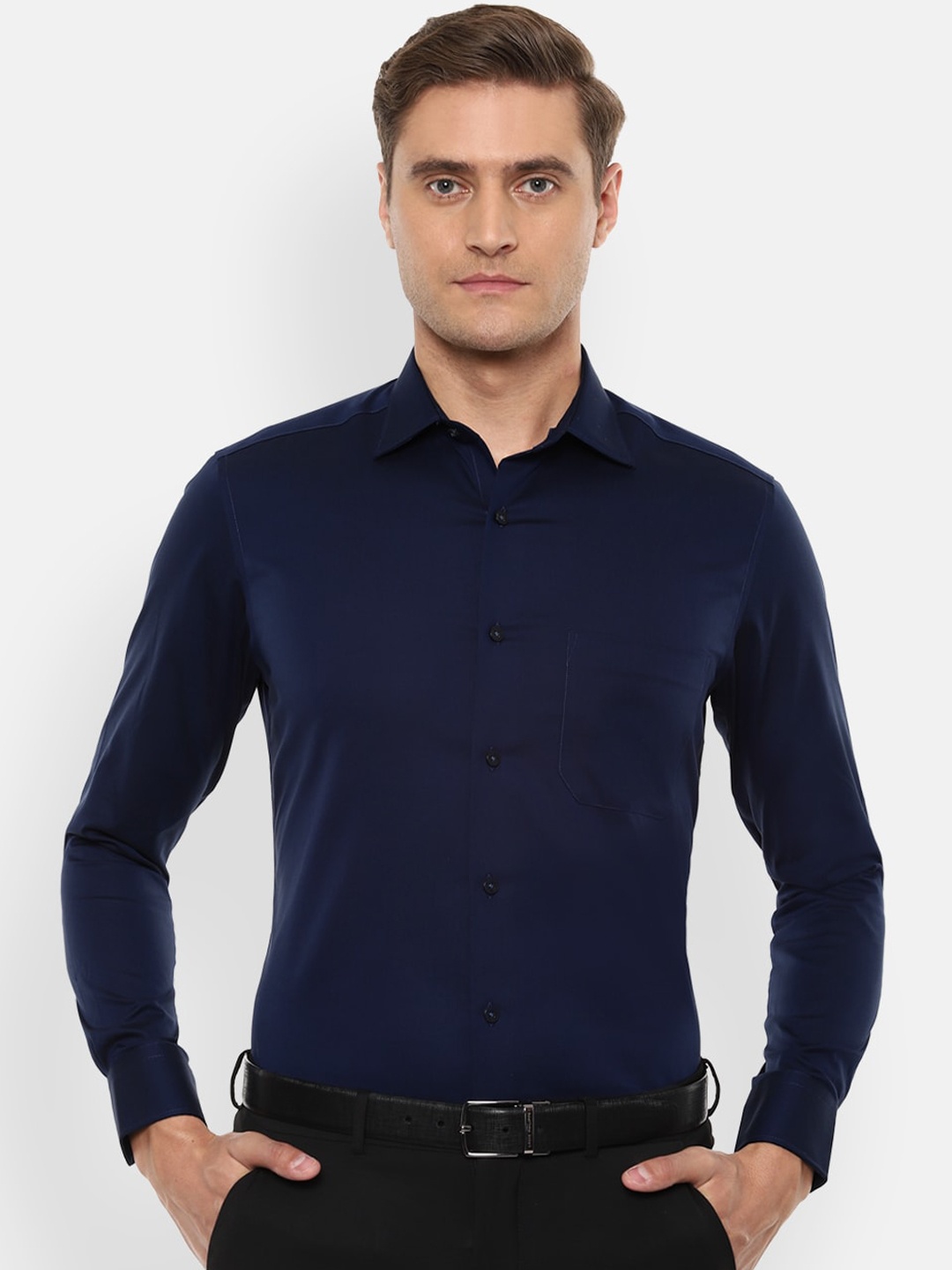 Louis Philippe Men Navy Blue Regular Fit Solid Formal Shirt