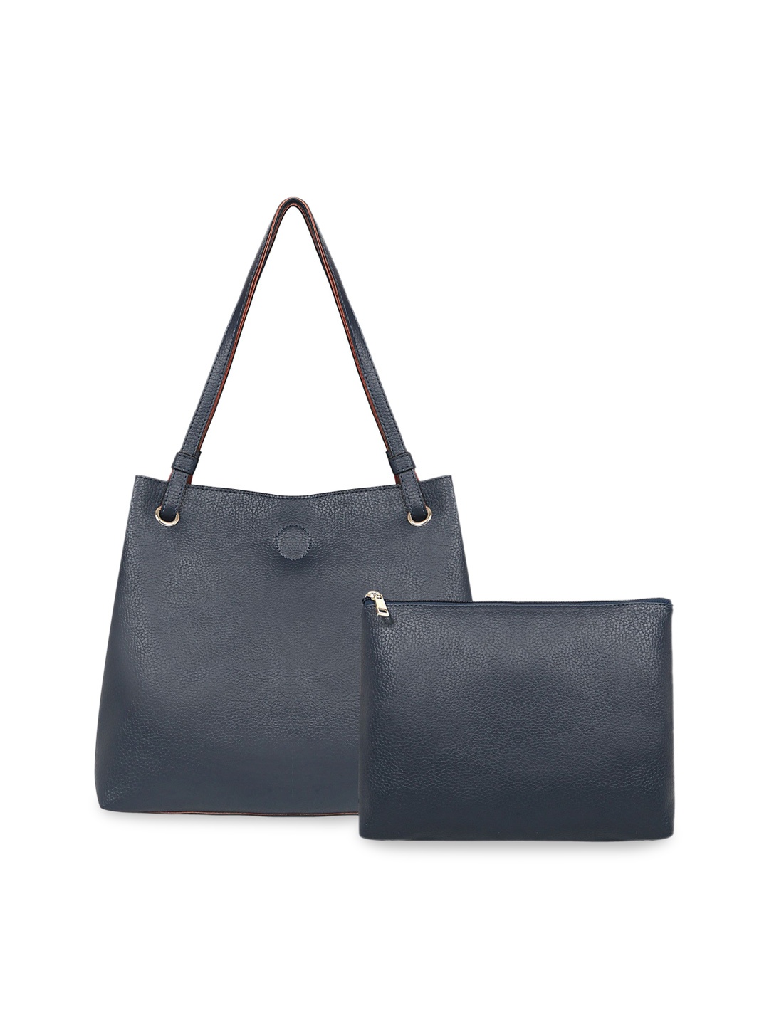 

Toteteca Navy Blue Textured Tote Bag With Pouch